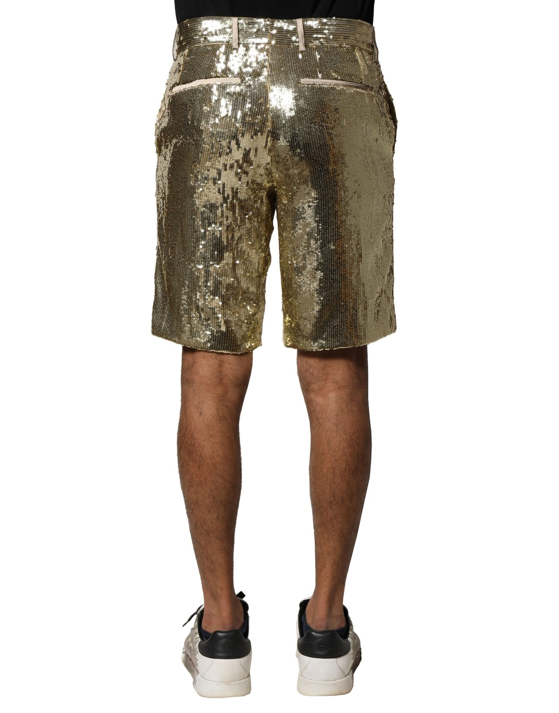 Dolce & Gabbana Gold Sequin Polyester Embellished Bermuda Shorts | Regal Royce