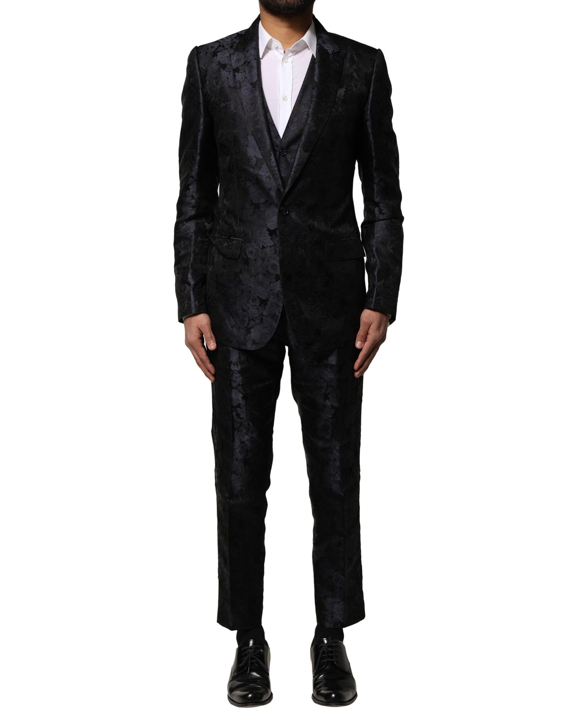 Dolce & Gabbana Black Jacquard 3 Piece Single Breasted Suit | Regal Royce