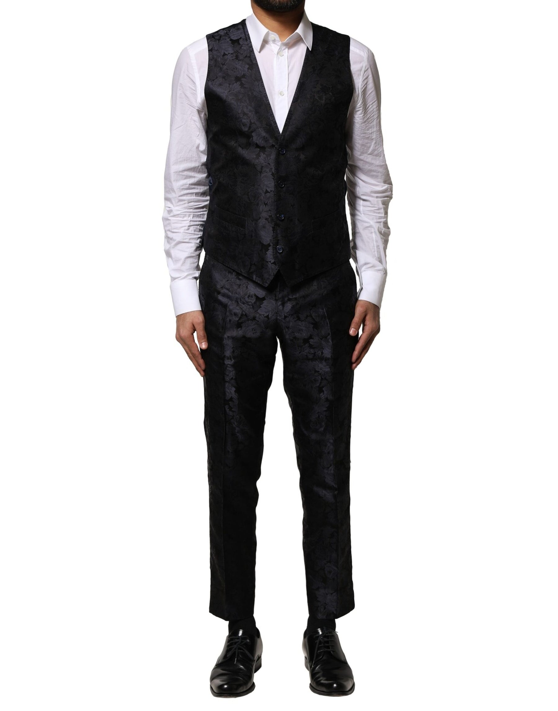 Dolce & Gabbana Black Jacquard 3 Piece Single Breasted Suit | Regal Royce