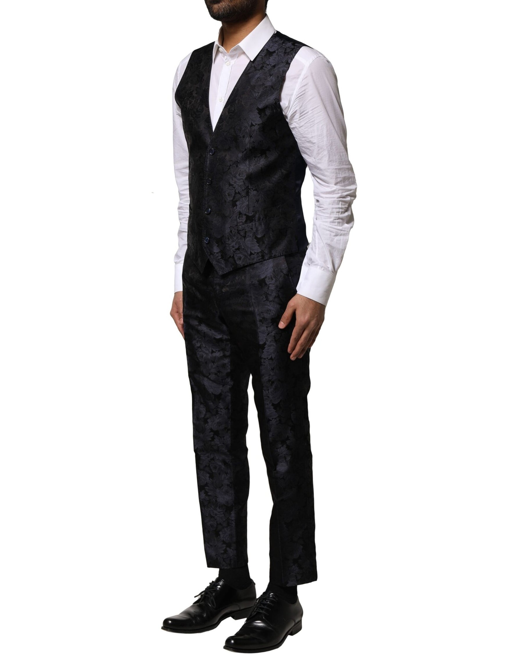 Dolce & Gabbana Black Jacquard 3 Piece Single Breasted Suit | Regal Royce