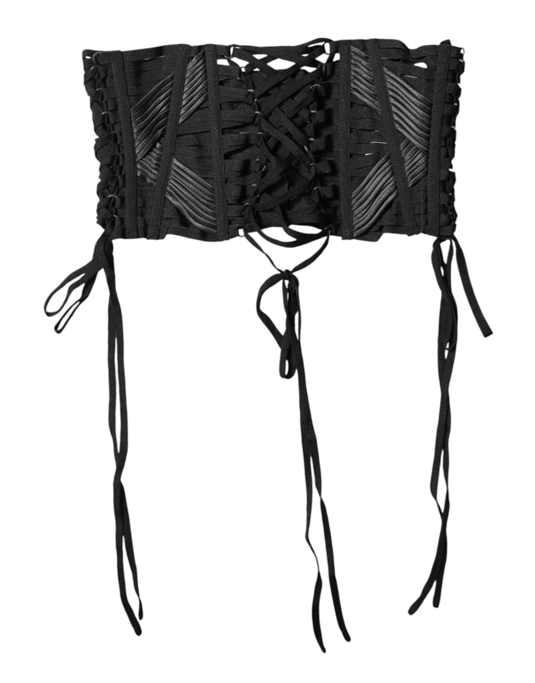 Dolce & Gabbana Black Cotton Waist LaceUp Strap Corset Belt | Regal Royce