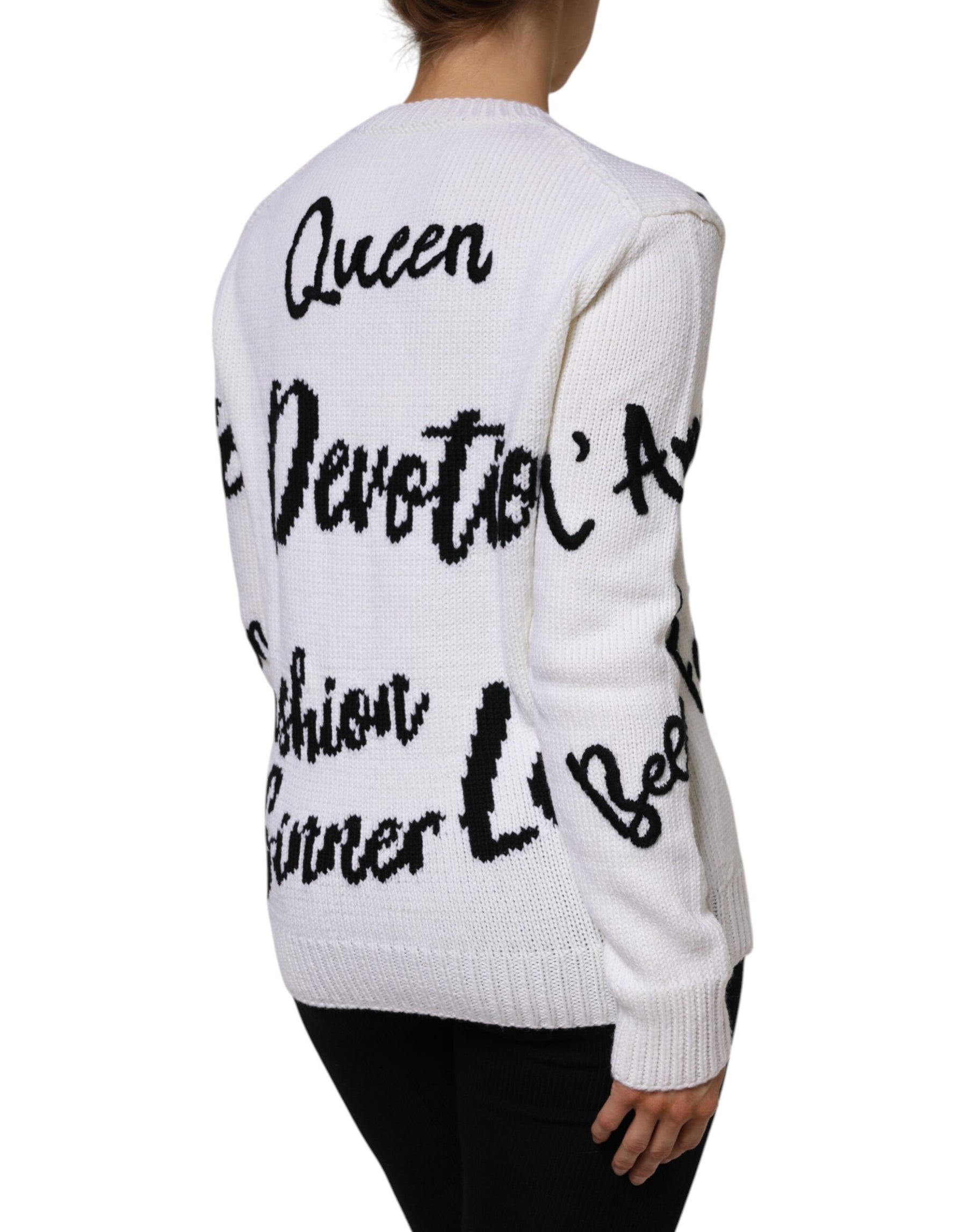 Dolce & Gabbana White Wool Knit Crew Neck Pullover Sweater | Regal Royce