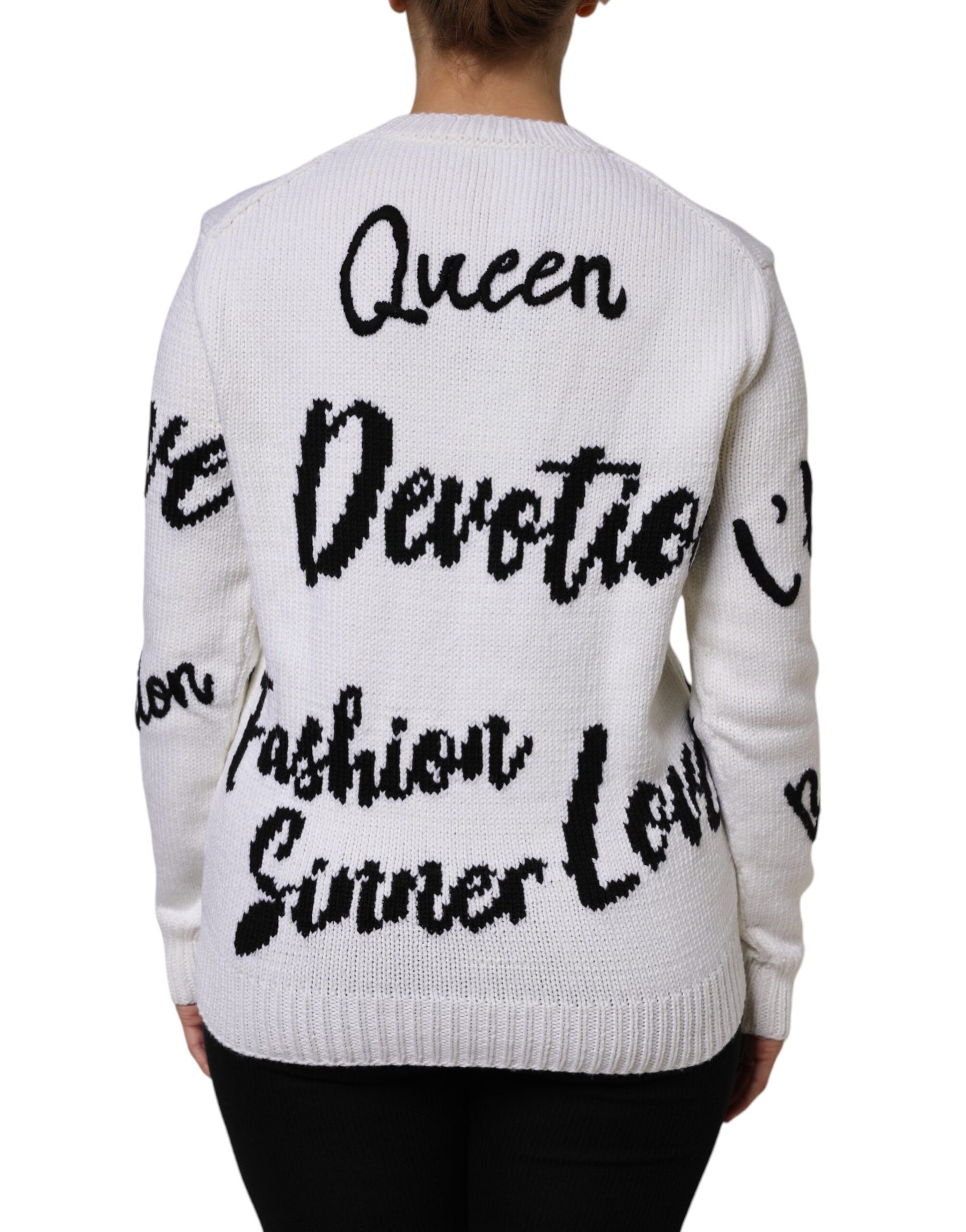 Dolce & Gabbana White Wool Knit Crew Neck Pullover Sweater | Regal Royce