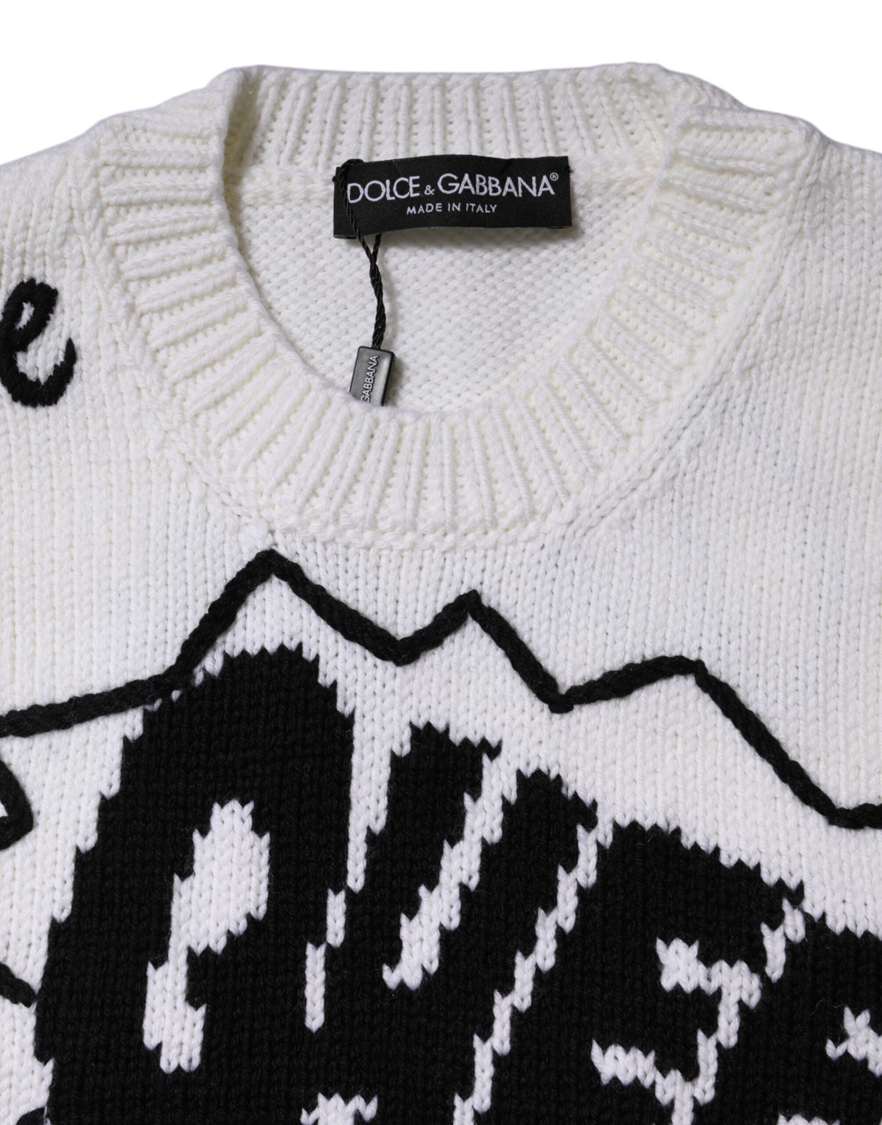Dolce & Gabbana White Wool Knit Crew Neck Pullover Sweater | Regal Royce