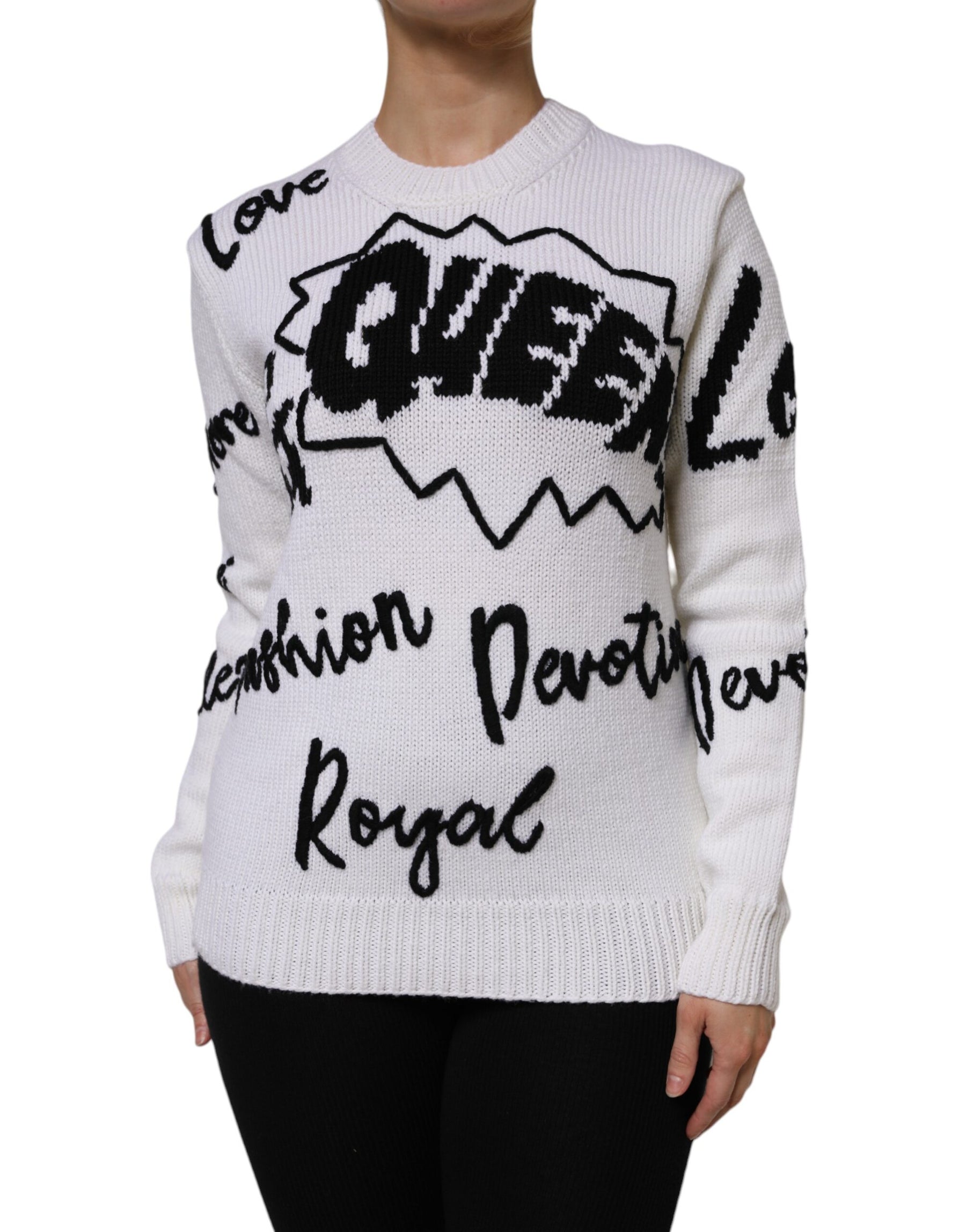 Dolce & Gabbana White Wool Knit Crew Neck Pullover Sweater | Regal Royce