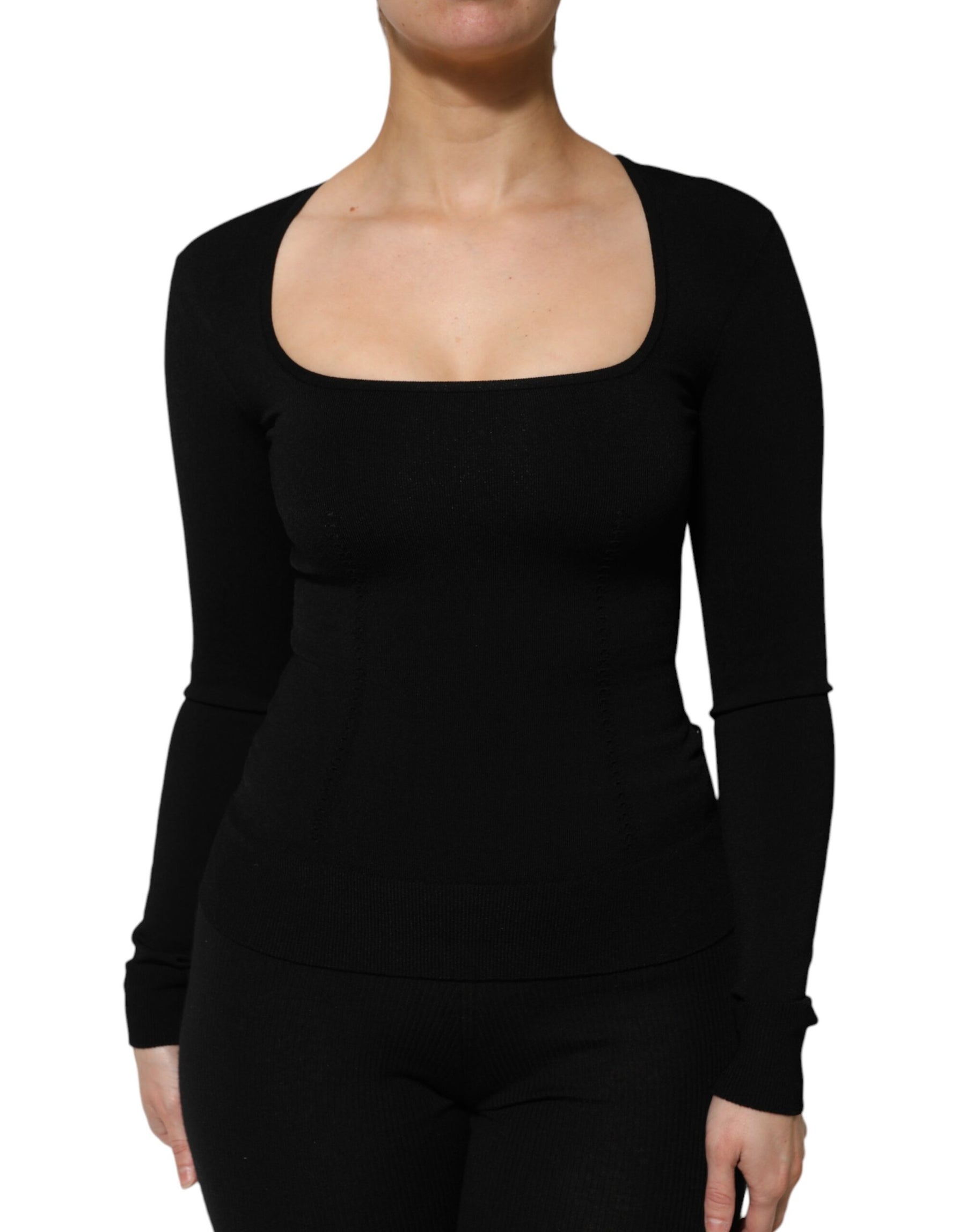 Dolce & Gabbana Black Square Neck Long Sleeves Pullover Top | Regal Royce