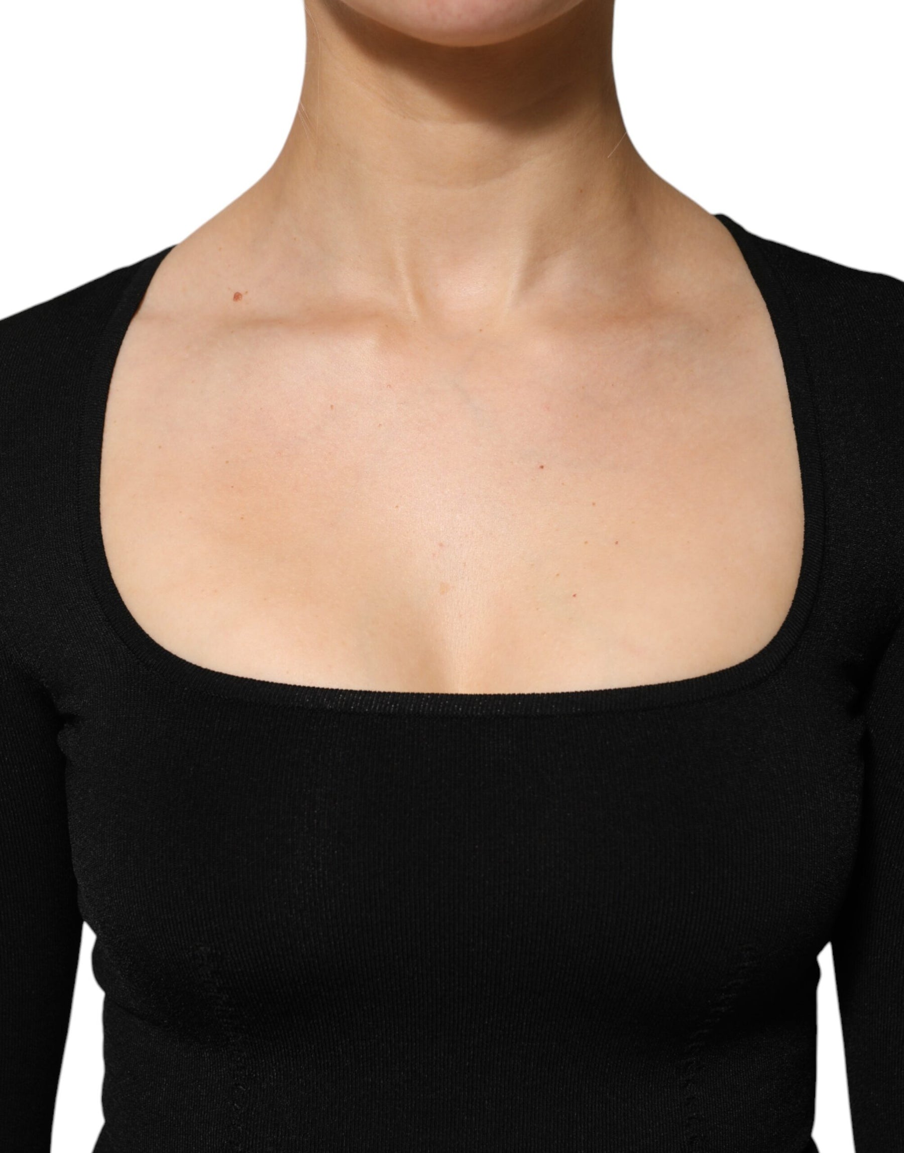Dolce & Gabbana Black Square Neck Long Sleeves Pullover Top | Regal Royce