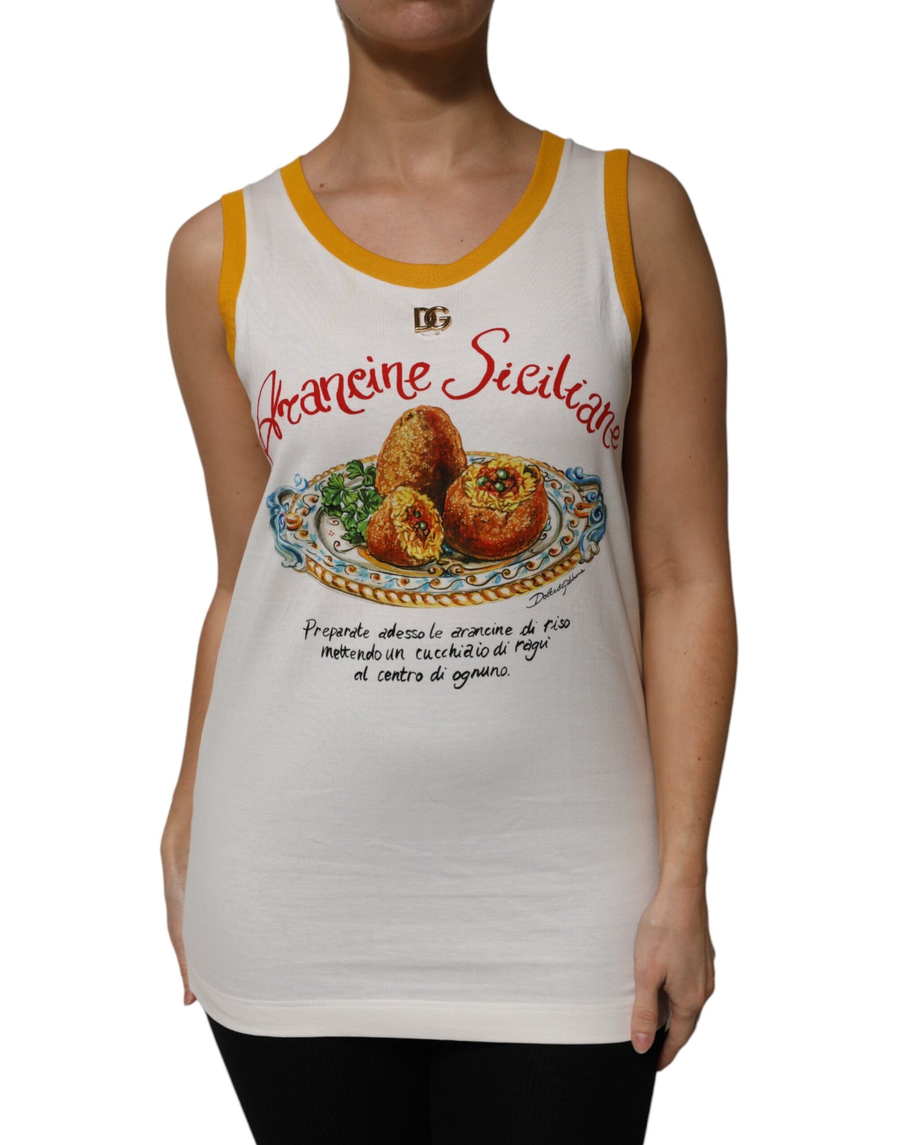 Dolce & Gabbana White Araneine Siciliane Sleeveless Tank Top | Regal Royce