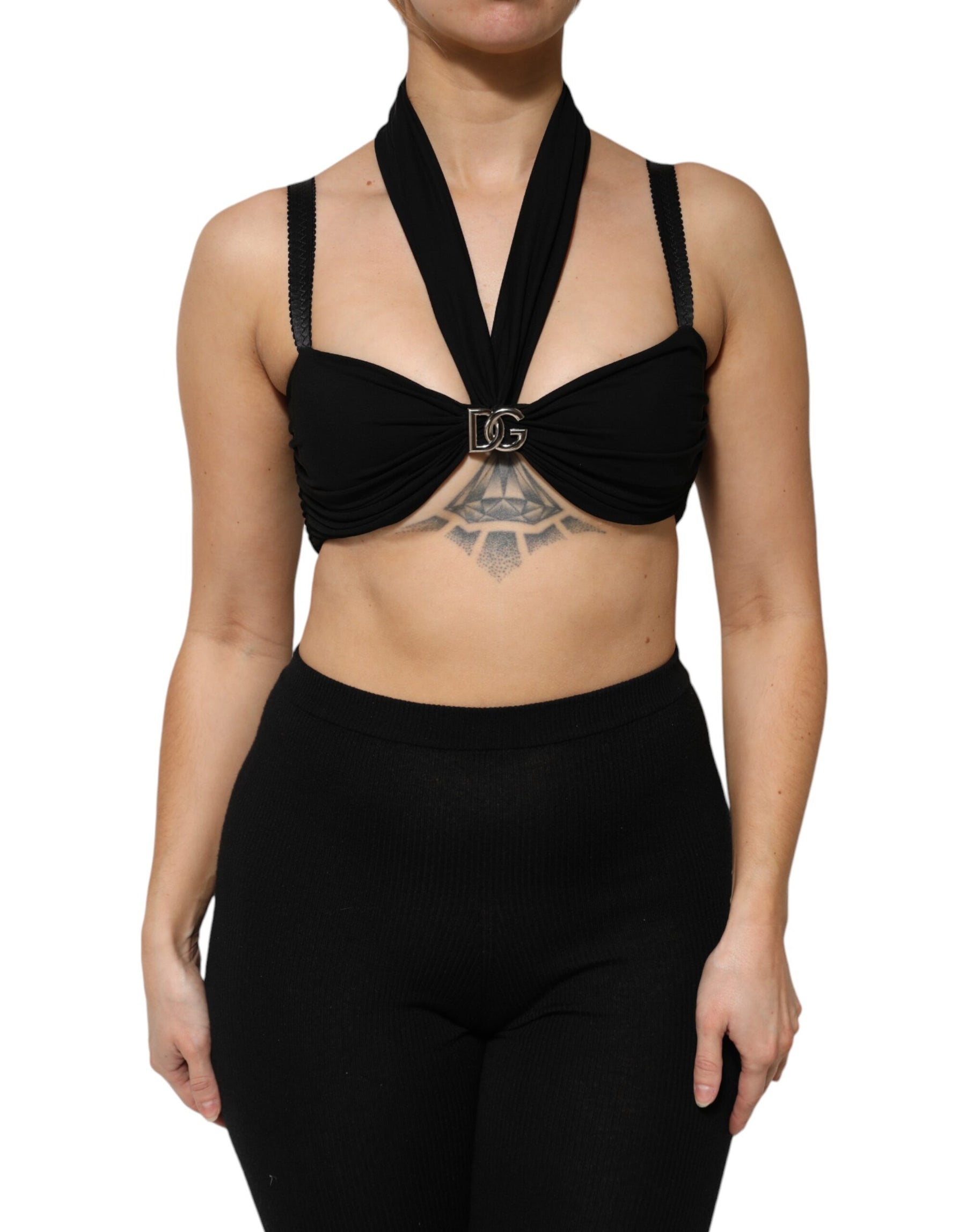 Dolce & Gabbana Black Cropped Viscose Halter Bustier Top | Regal Royce