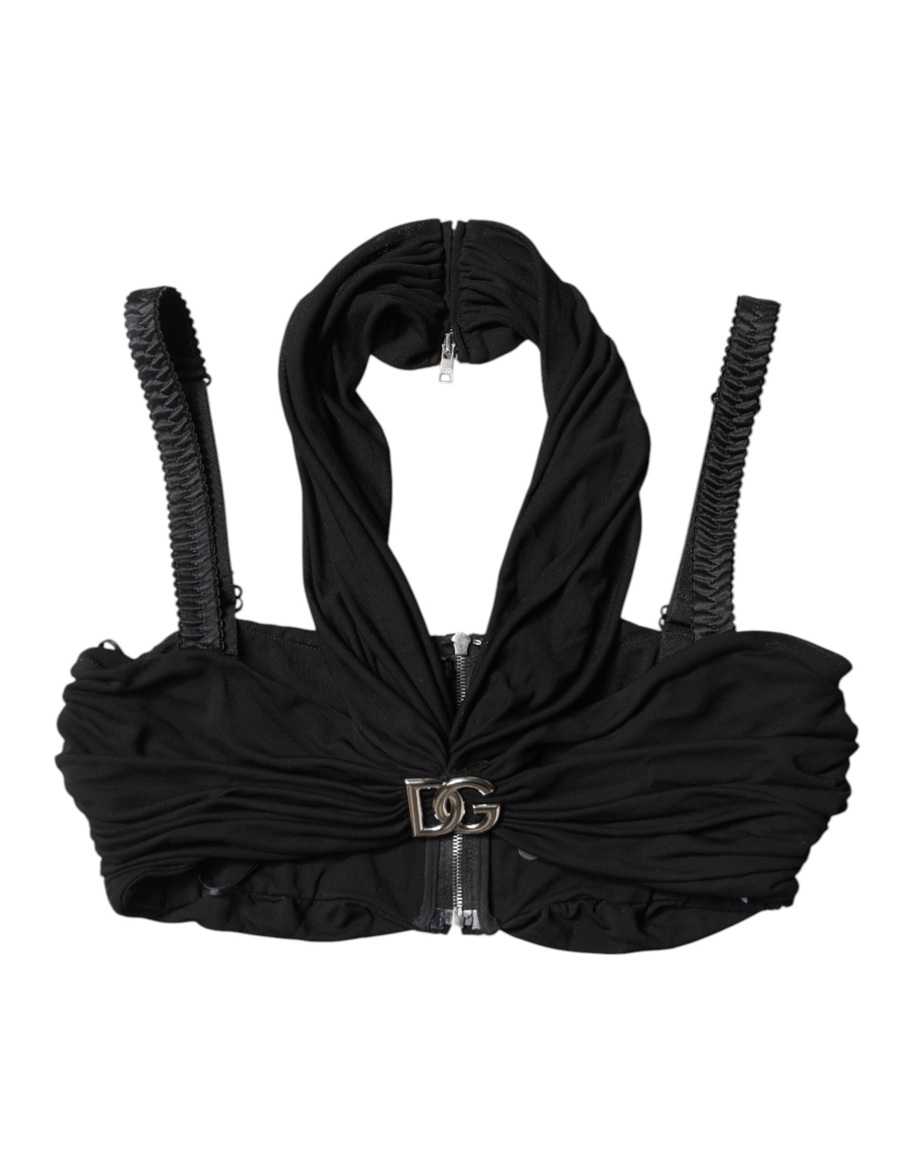 Dolce & Gabbana Black Cropped Viscose Halter Bustier Top | Regal Royce