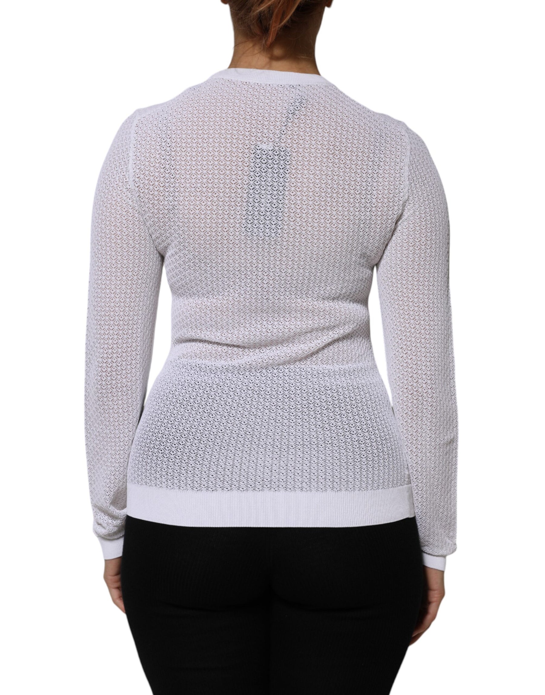 Dolce & Gabbana White Round Neck Long Sleeves Pullover Top | Regal Royce