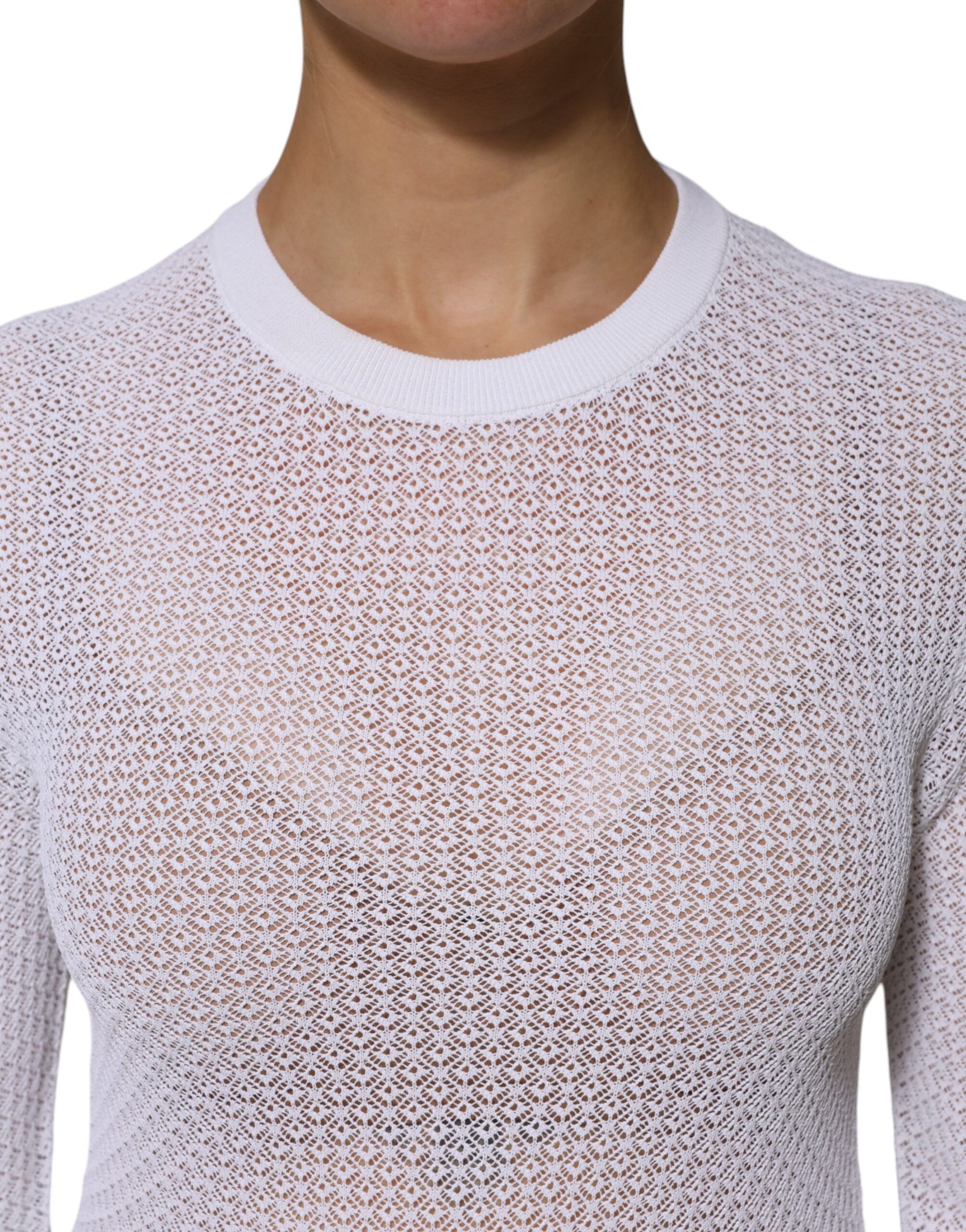 Dolce & Gabbana White Round Neck Long Sleeves Pullover Top | Regal Royce