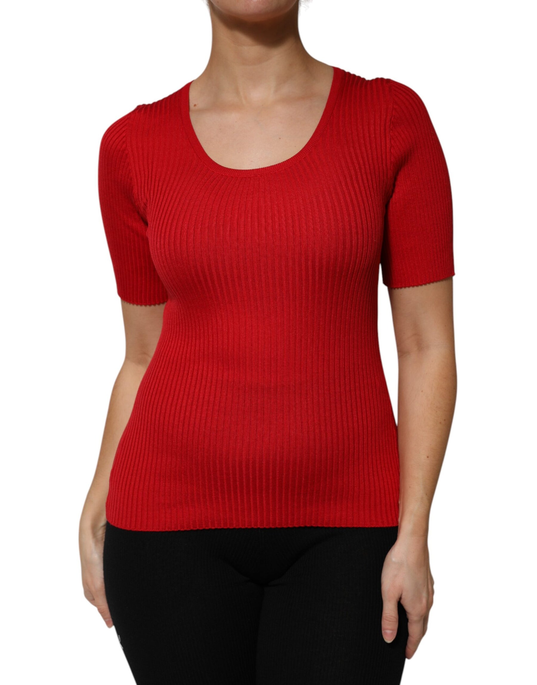 Dolce & Gabbana Red Round Neck Short Sleeves Pullover Top | Regal Royce