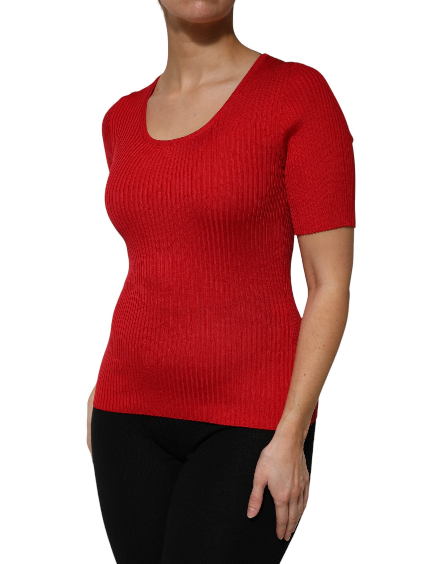 Dolce & Gabbana Red Round Neck Short Sleeves Pullover Top | Regal Royce