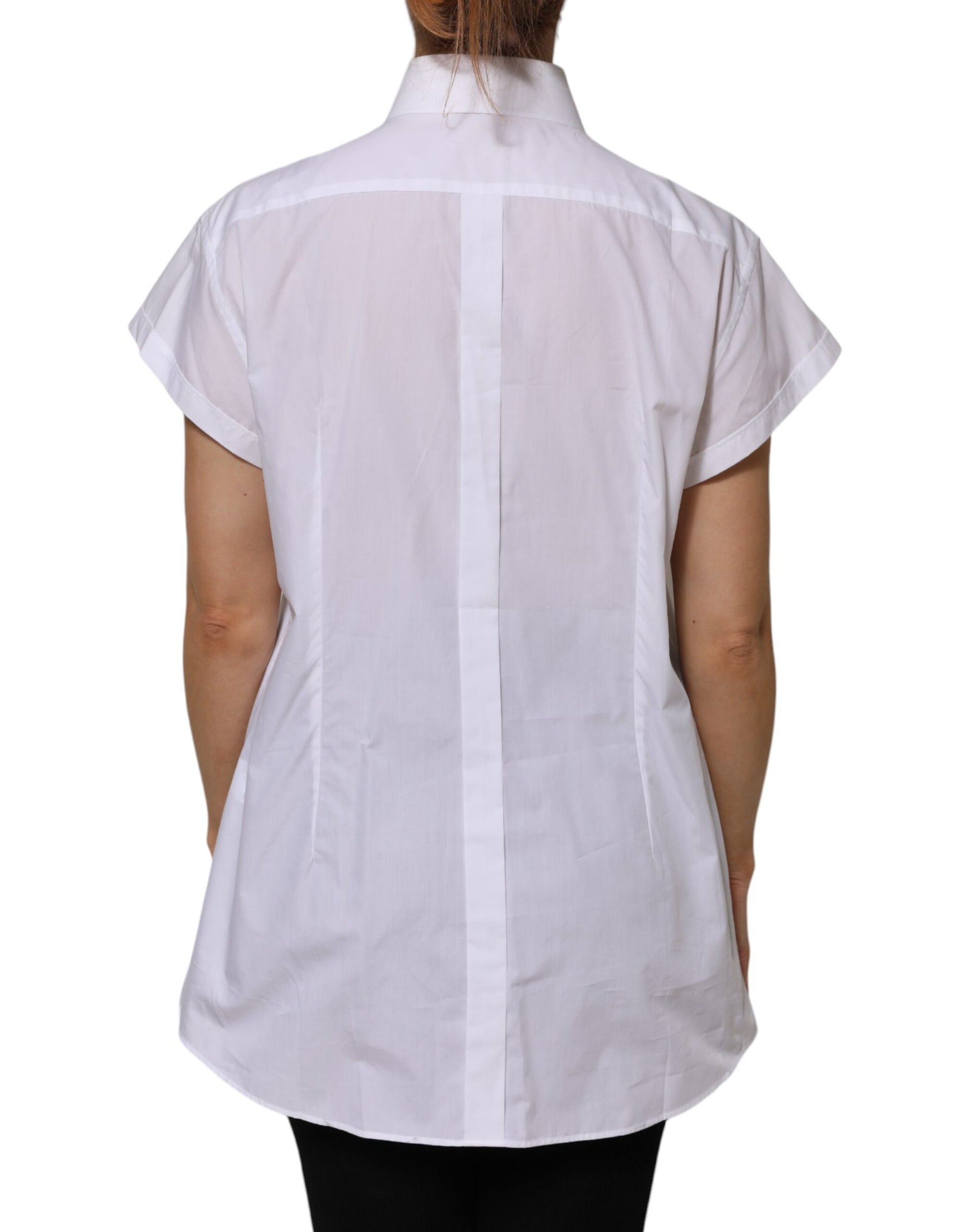 Dolce & Gabbana White Cotton Collared Short Sleeves Top | Regal Royce