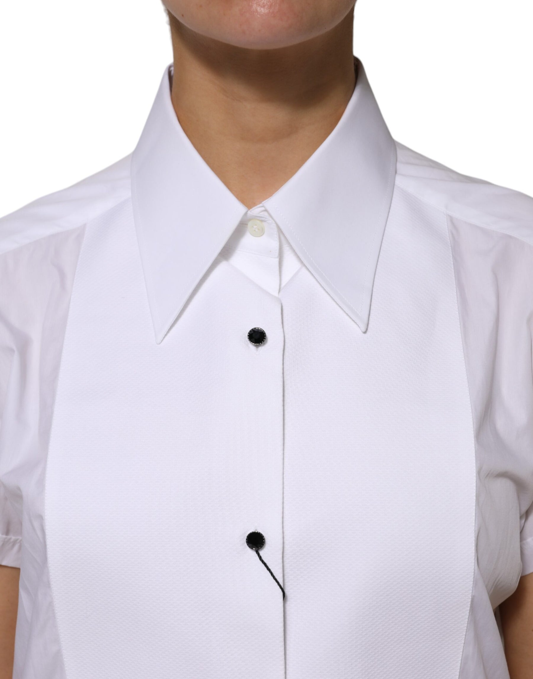 Dolce & Gabbana White Cotton Collared Short Sleeves Top | Regal Royce