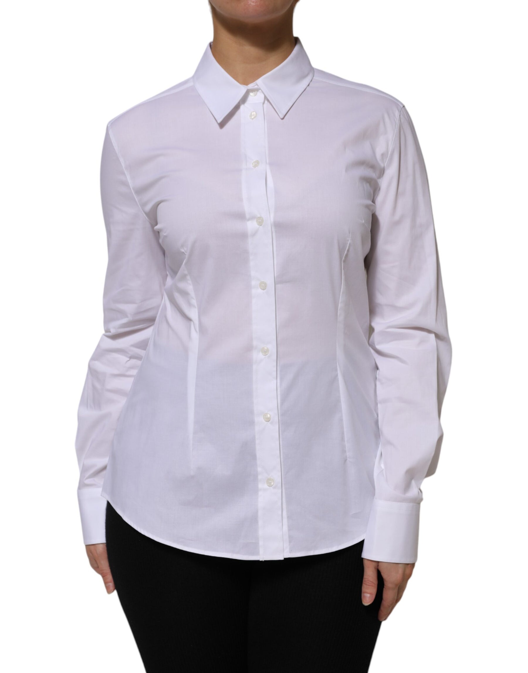 Dolce & Gabbana White Cotton Collared Long Sleeves Shirt Top | Regal Royce