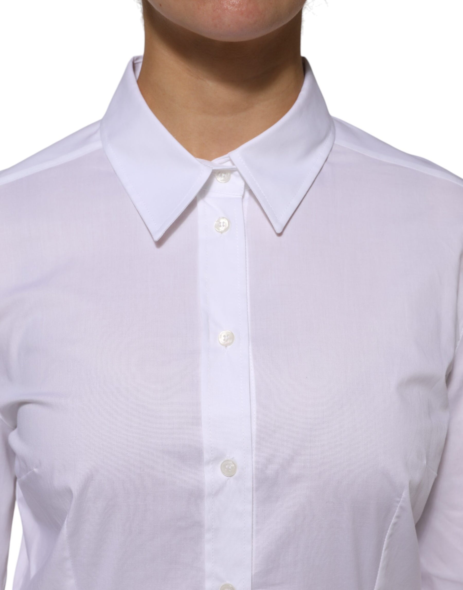 Dolce & Gabbana White Cotton Collared Long Sleeves Shirt Top | Regal Royce