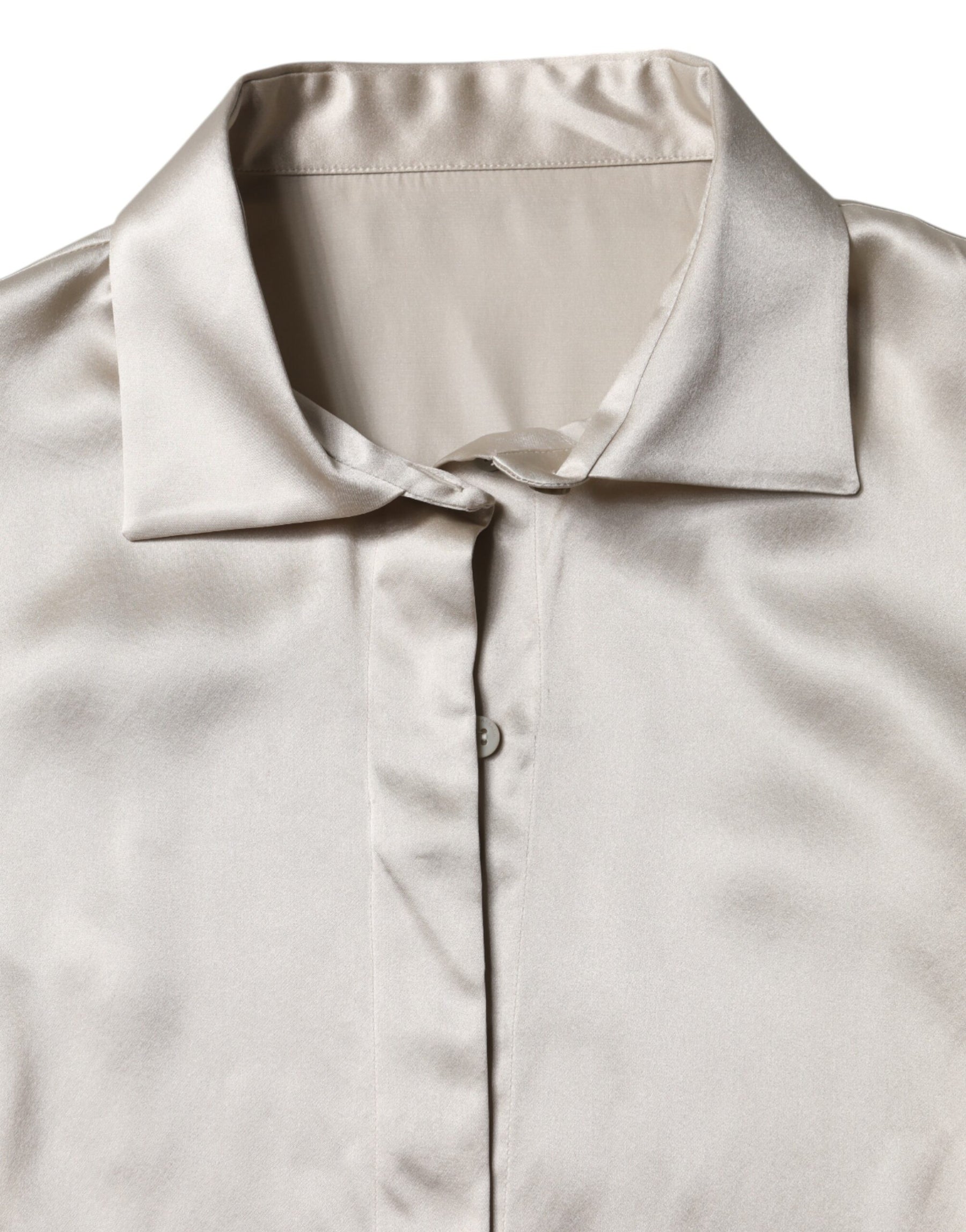 Dolce & Gabbana Beige Satin Silk Collared Long Sleeves Top | Regal Royce