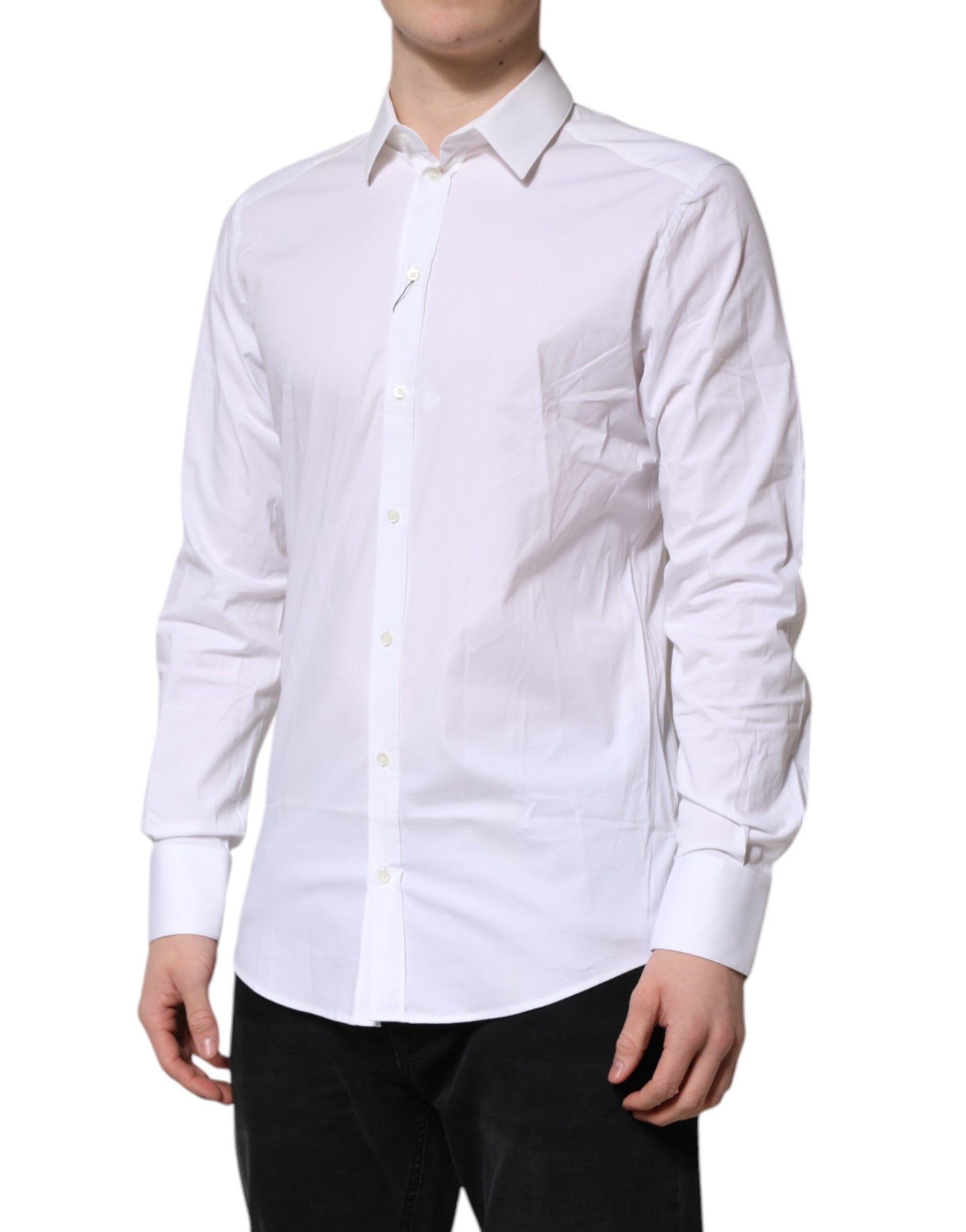 Dolce & Gabbana White GOLD Cotton Collared Dress Shirt Top | Regal Royce