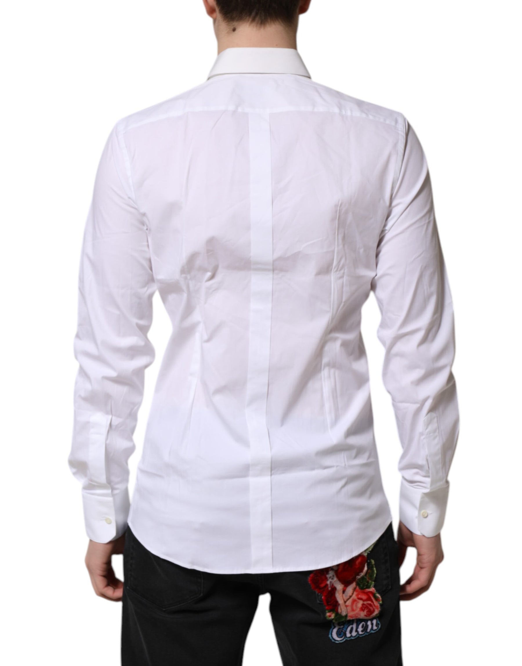 Dolce & Gabbana White GOLD Cotton Collared Dress Shirt Top | Regal Royce