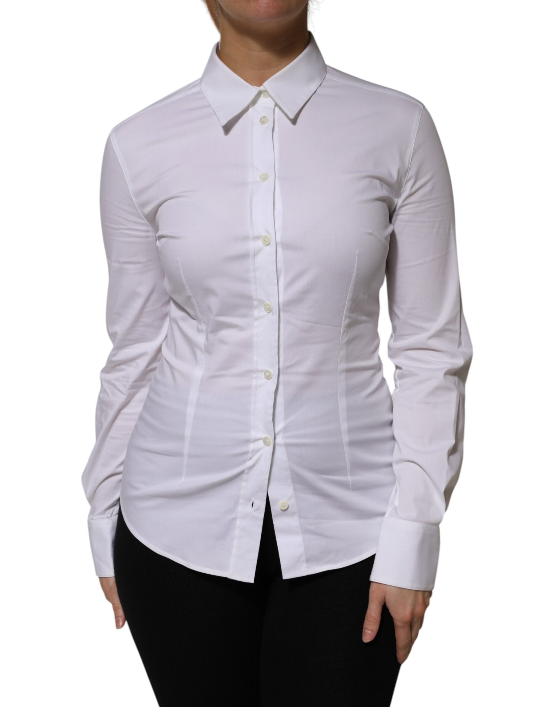 Dolce & Gabbana White Cotton Collared Long Sleeves Shirt Top | Regal Royce