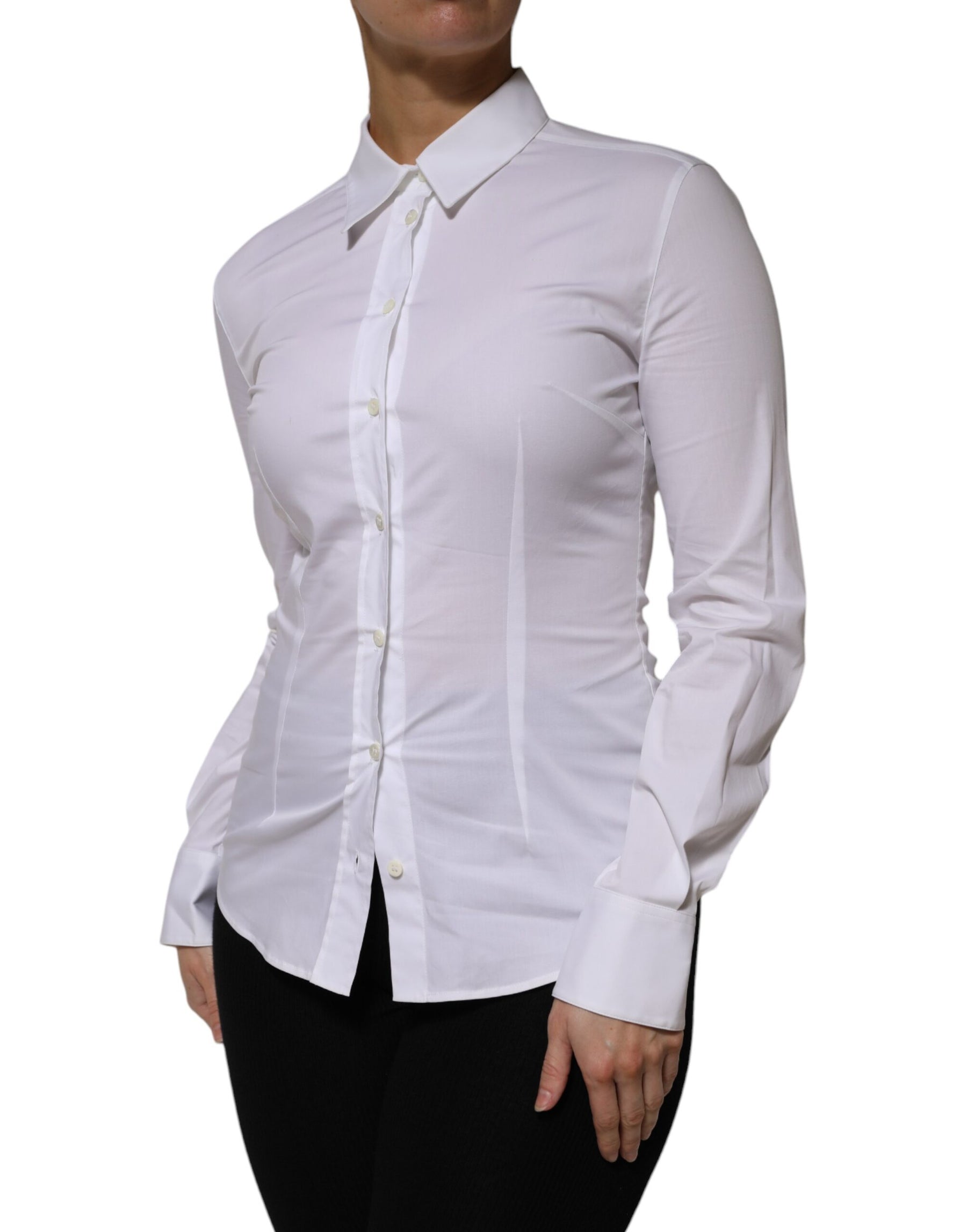 Dolce & Gabbana White Cotton Collared Long Sleeves Shirt Top | Regal Royce
