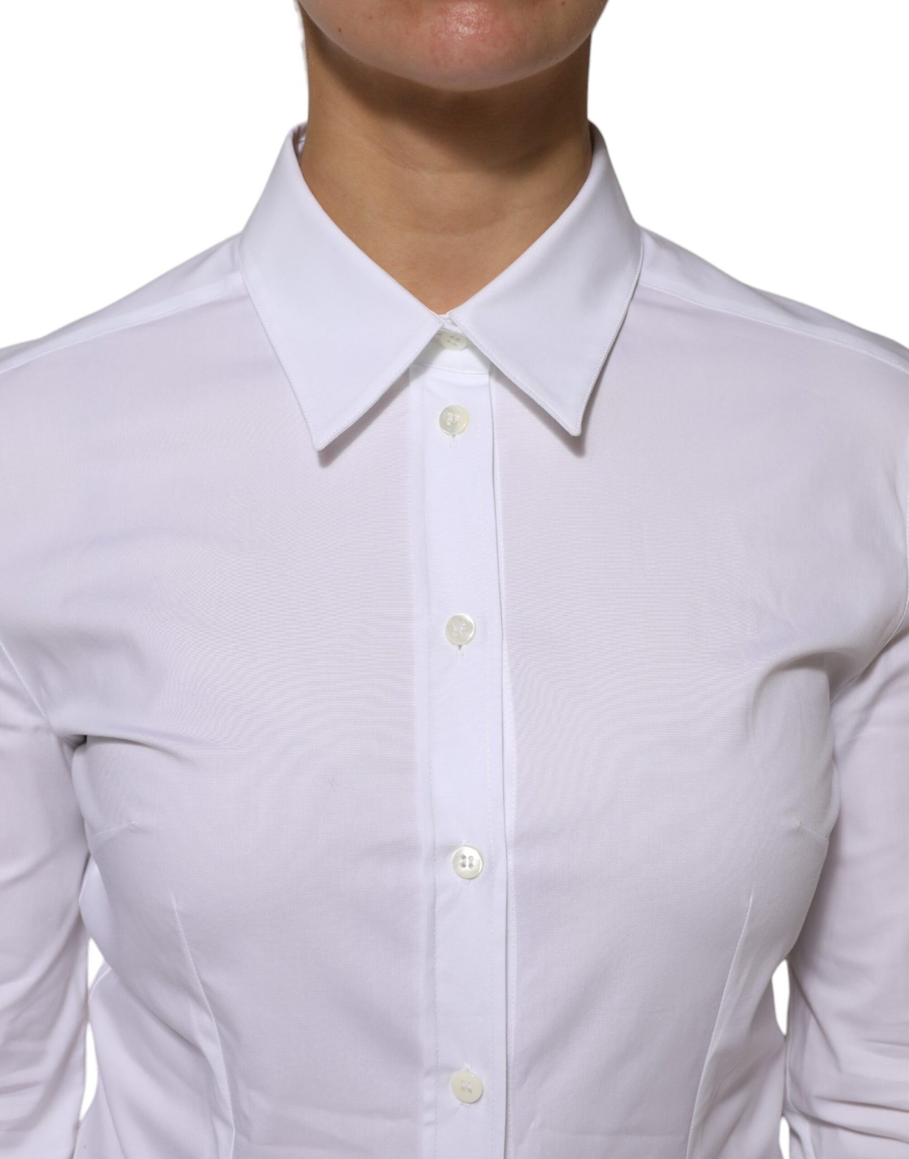 Dolce & Gabbana White Cotton Collared Long Sleeves Shirt Top | Regal Royce