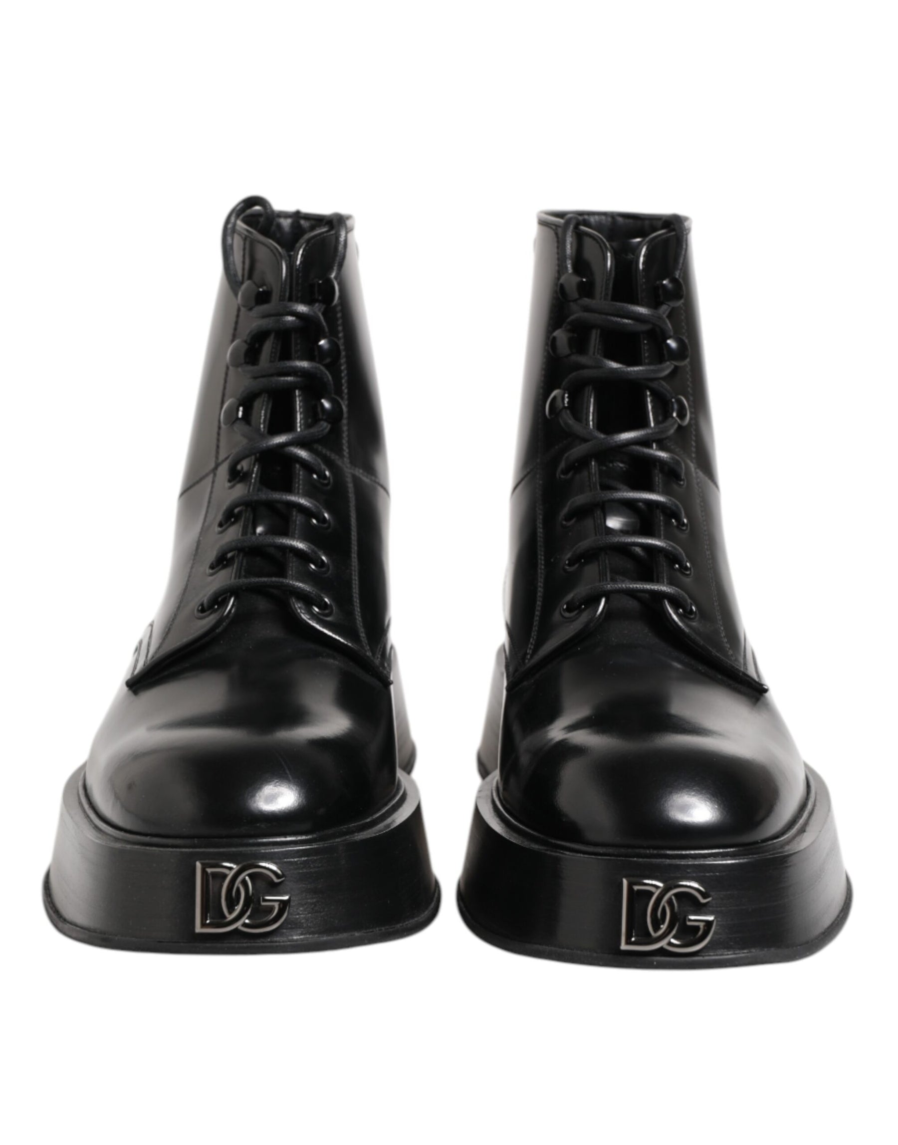 Dolce & Gabbana Black Leather Logo Ankle Boots Lace Up Shoes | Regal Royce
