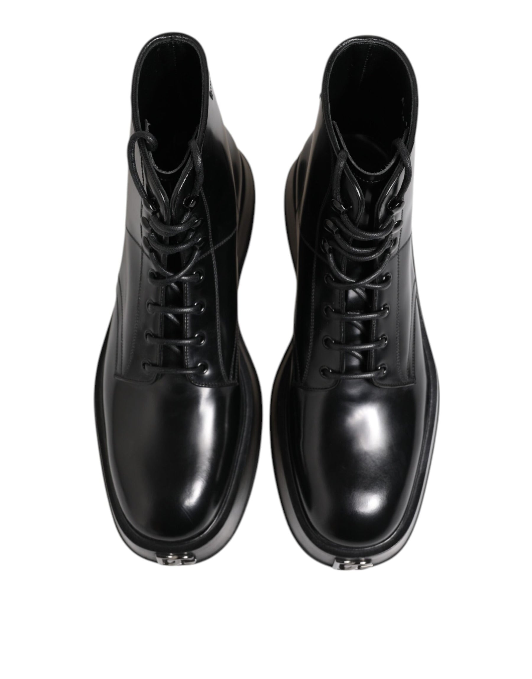 Dolce & Gabbana Black Leather Logo Ankle Boots Lace Up Shoes | Regal Royce