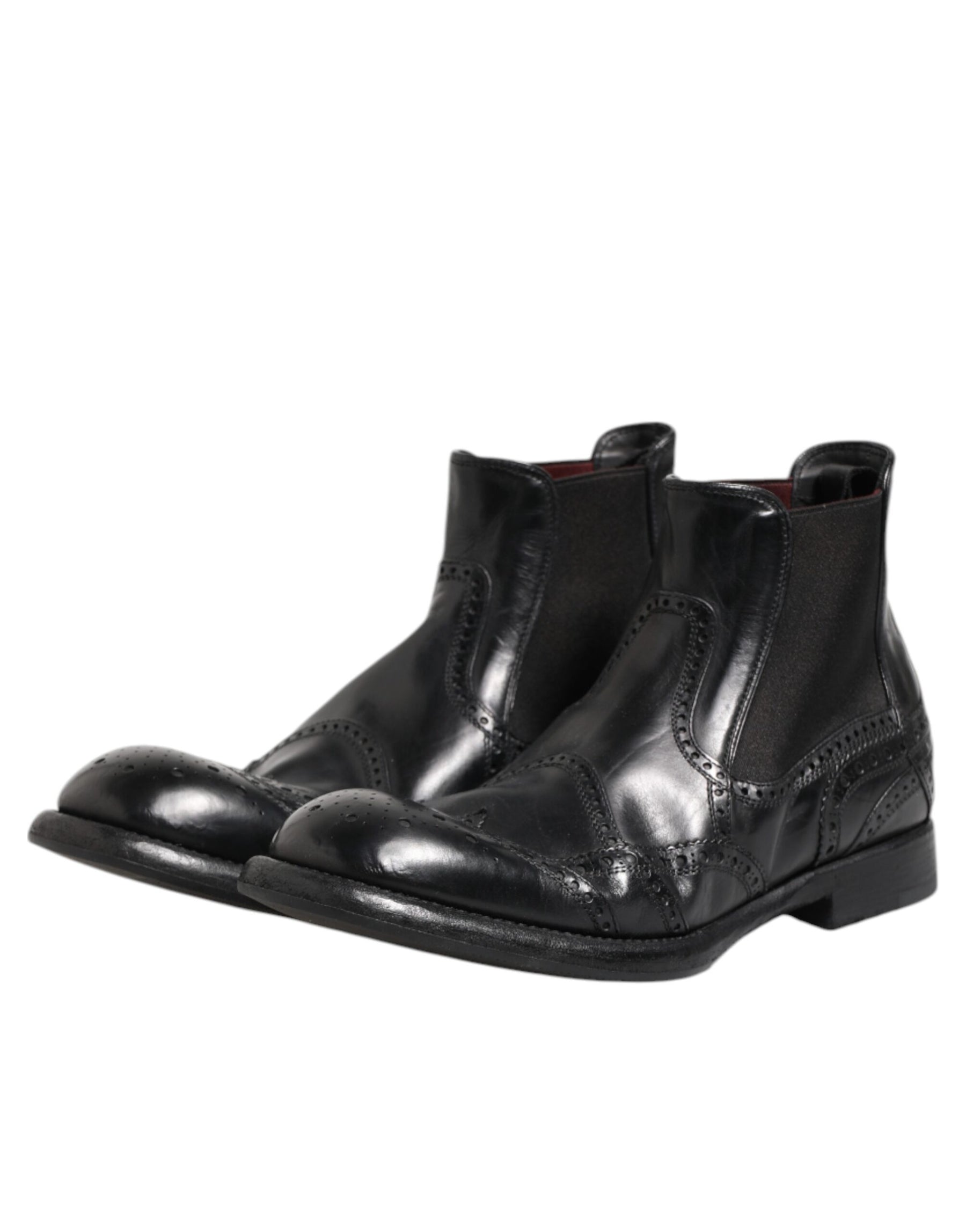 Dolce & Gabbana Black Leather Ankle Boots Slip On Shoes | Regal Royce