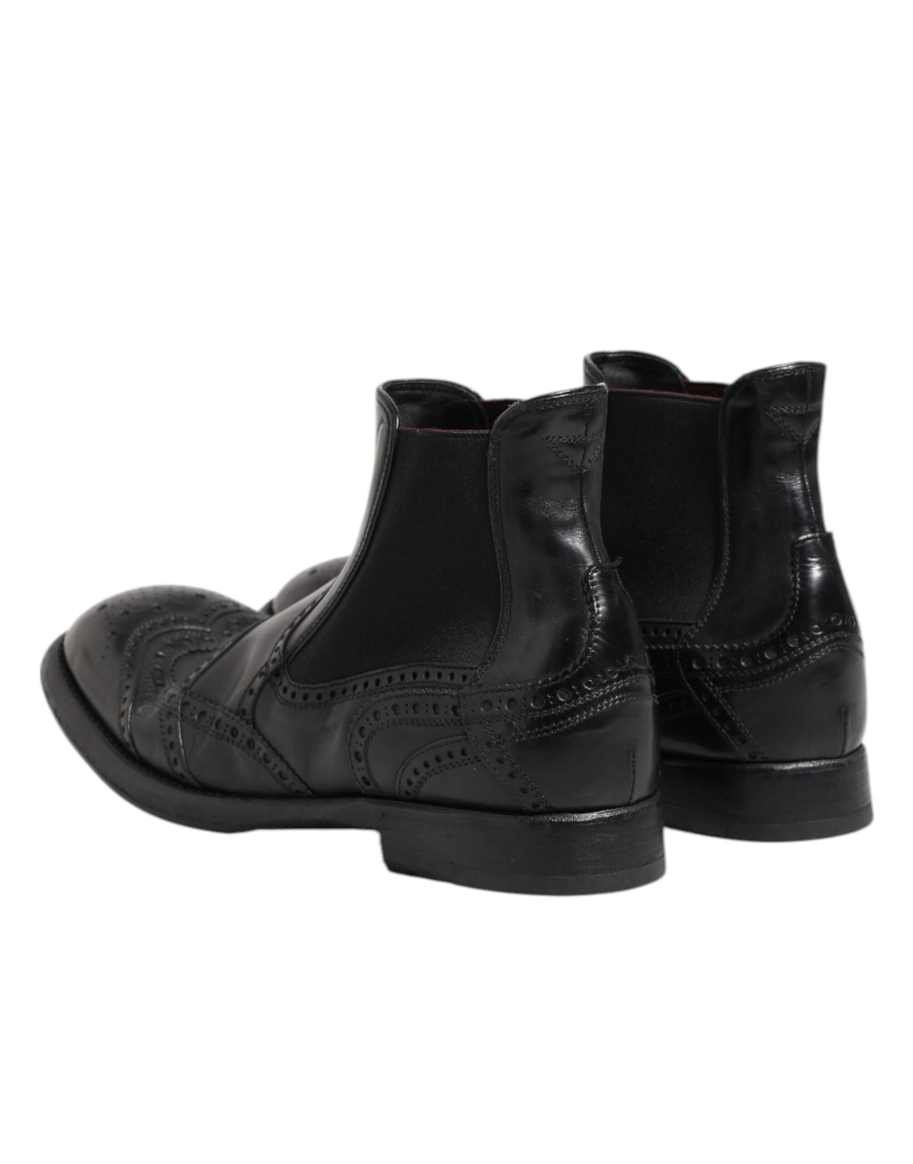 Dolce & Gabbana Black Leather Ankle Boots Slip On Shoes | Regal Royce