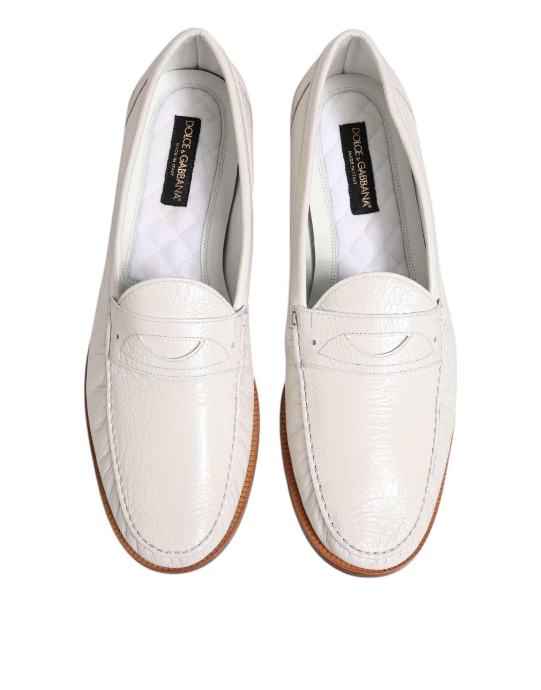 Dolce & Gabbana White Leather Loafers Moccasins Slip On Shoes | Regal Royce