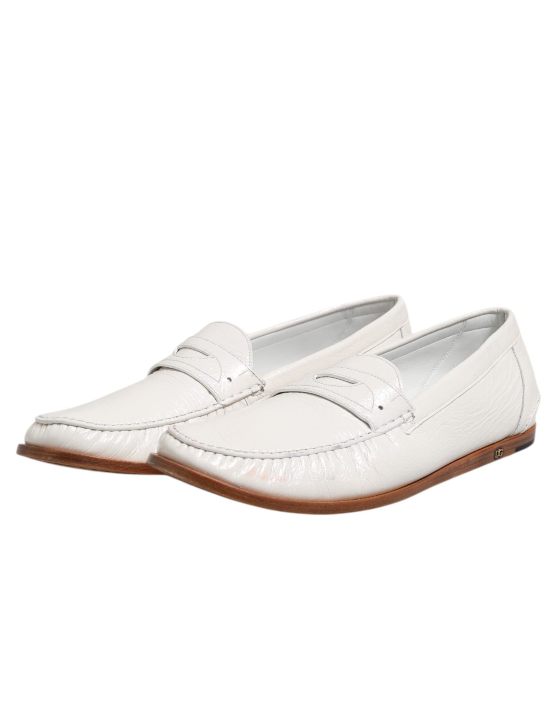 Dolce & Gabbana White Leather Loafers Moccasins Slip On Shoes | Regal Royce