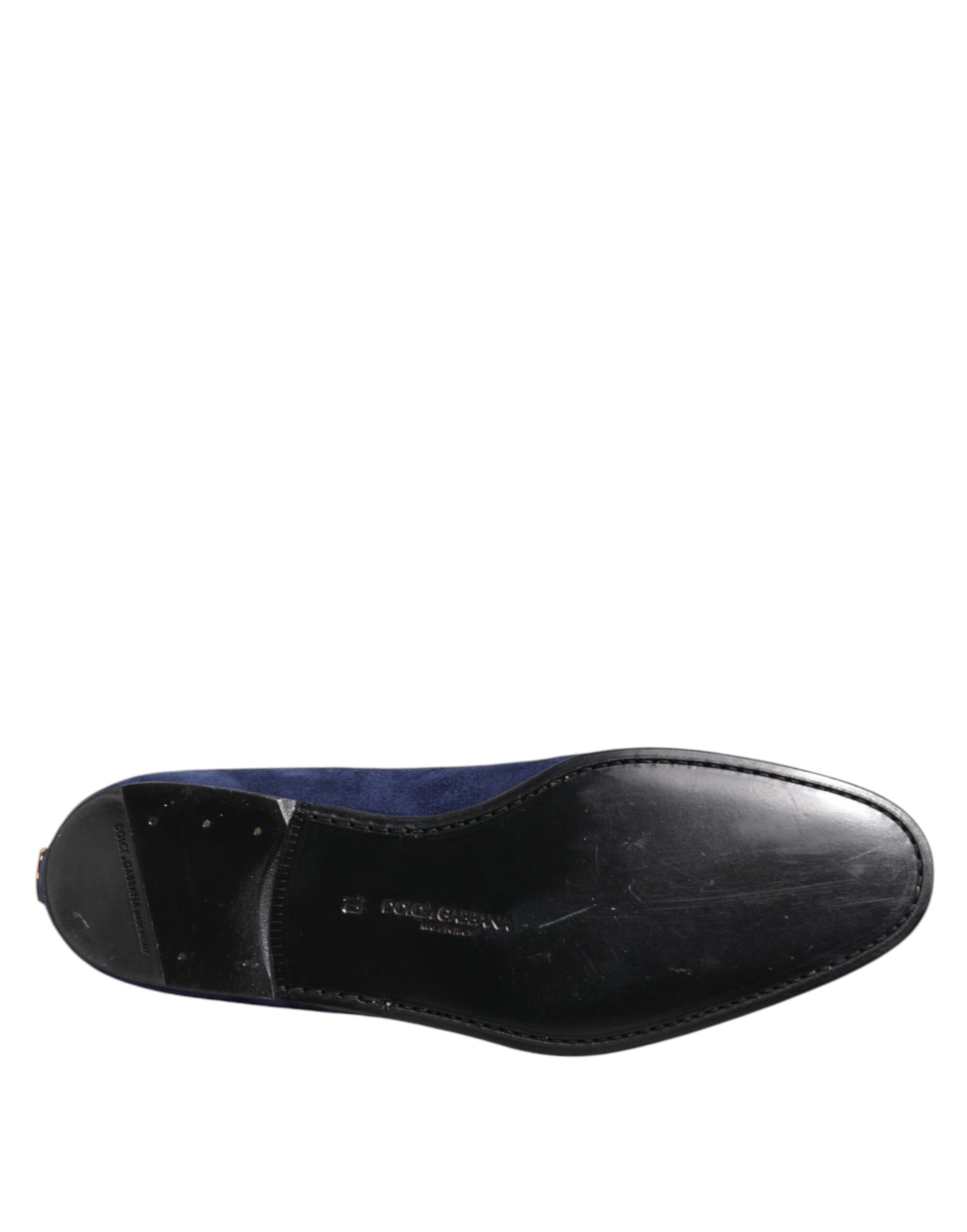 Dolce & Gabbana Blue Velvet DG Logo Loafers Formal Shoes | Regal Royce
