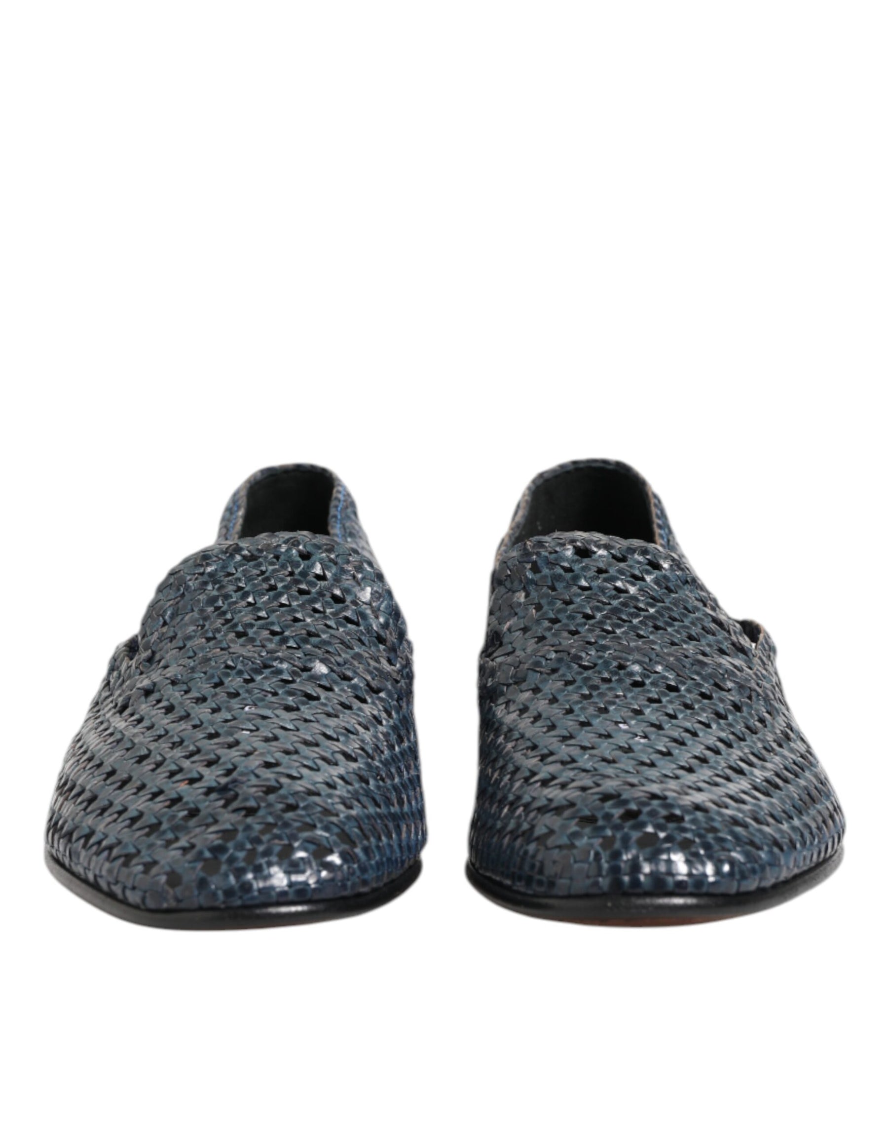 Dolce & Gabbana Blue Woven Leather Slip On Loafers Shoes | Regal Royce