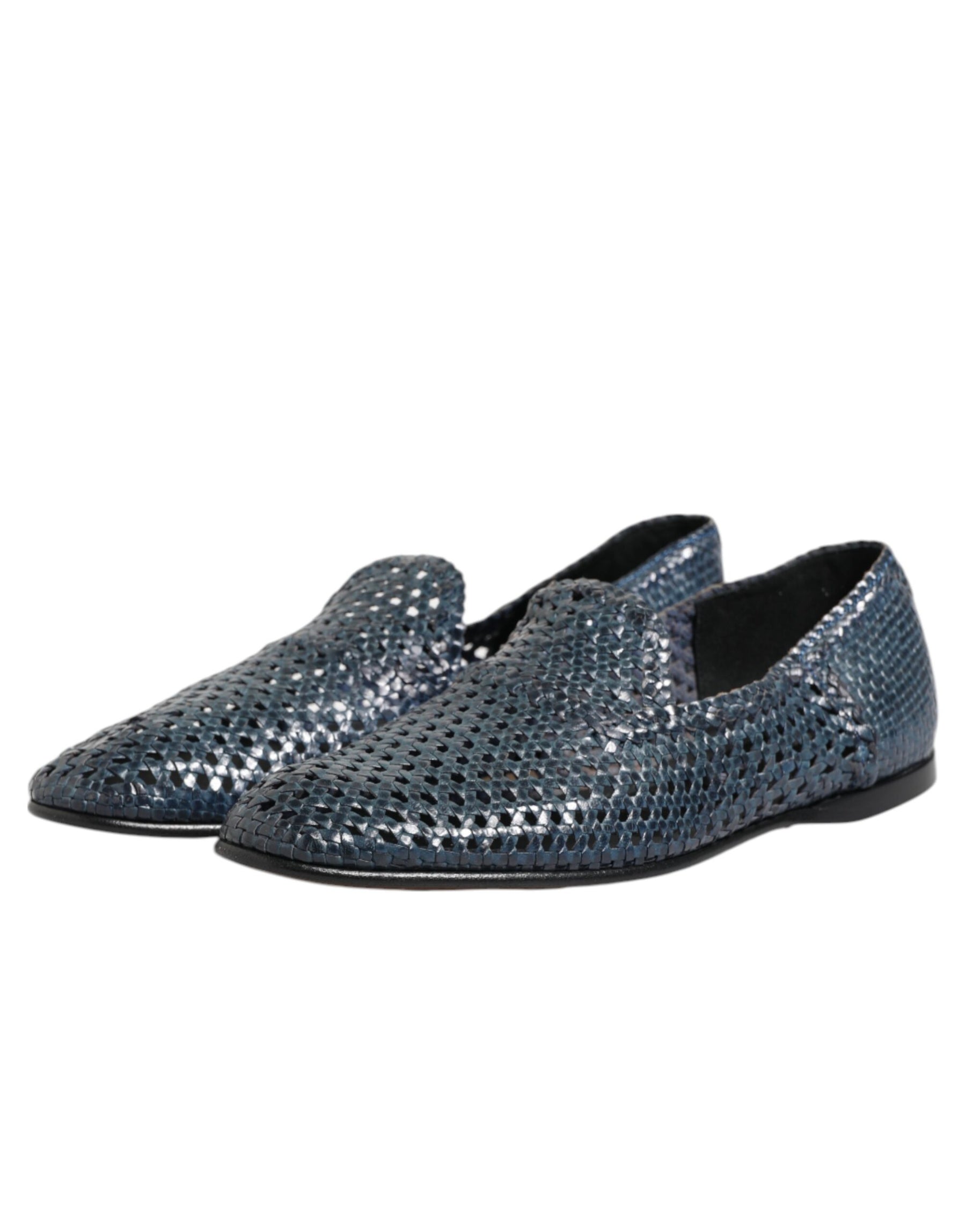Dolce & Gabbana Blue Woven Leather Slip On Loafers Shoes | Regal Royce