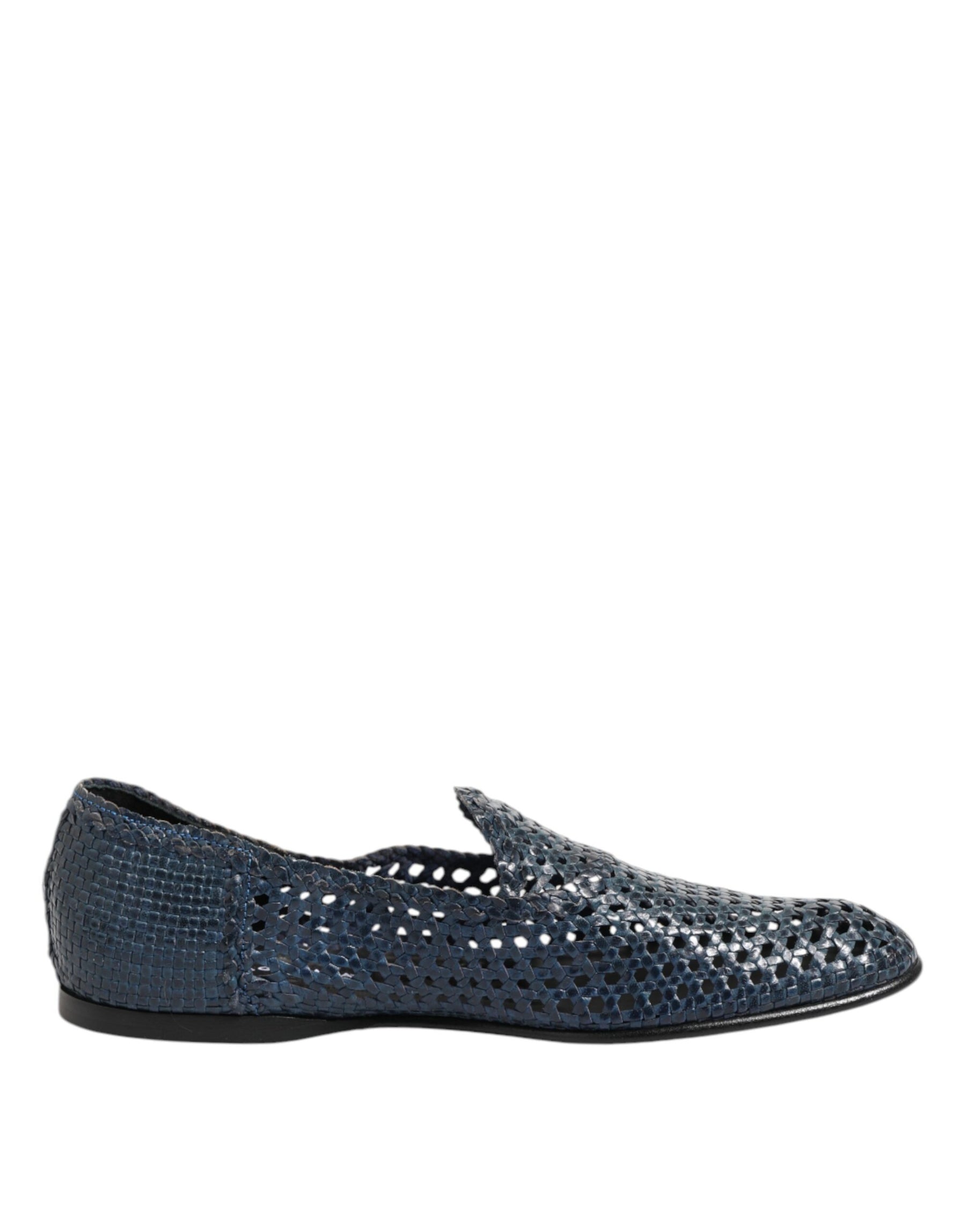Dolce & Gabbana Blue Woven Leather Slip On Loafers Shoes | Regal Royce