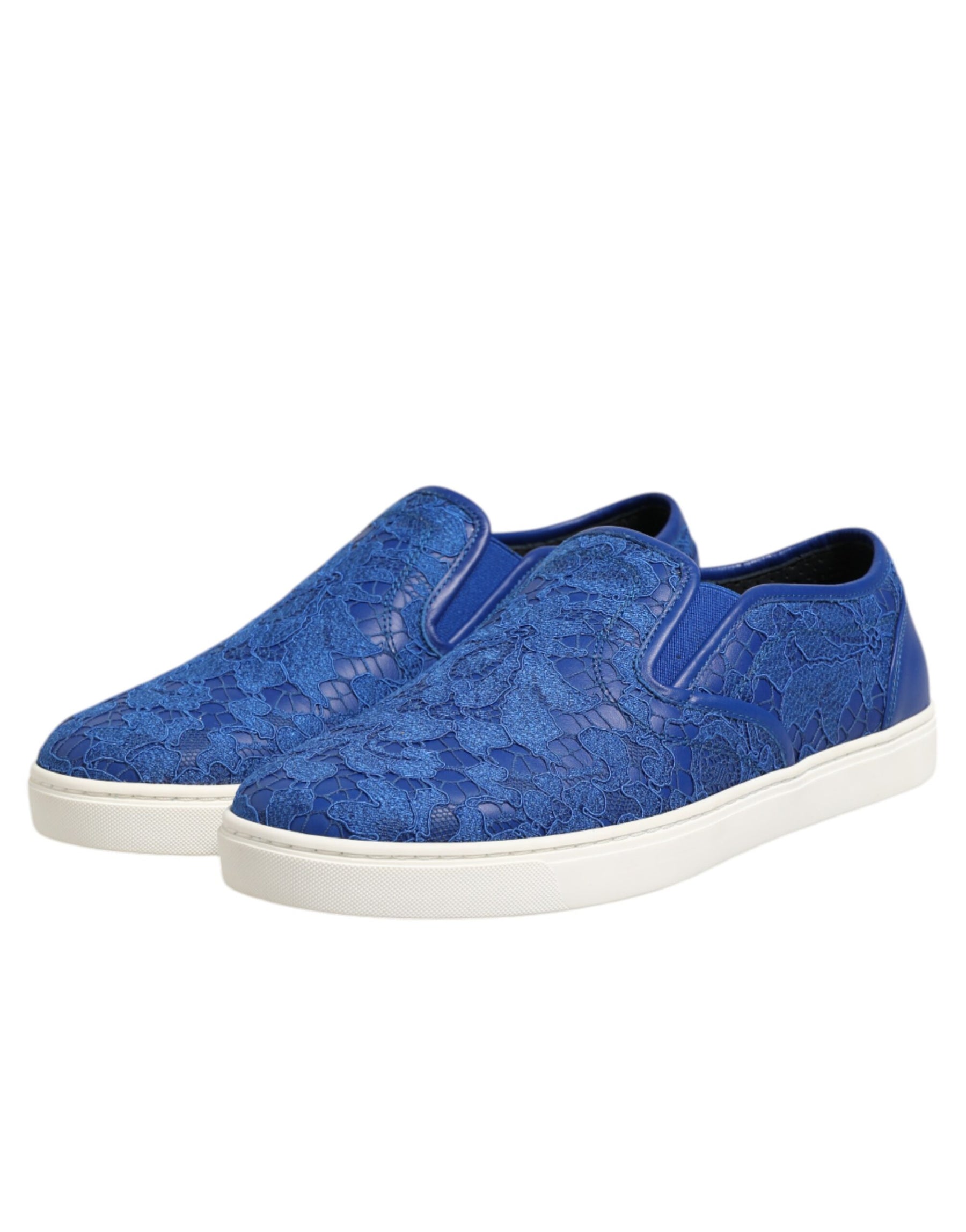 Dolce & Gabbana Blue Leather Lace Slip On Sneaker Shoes | Regal Royce