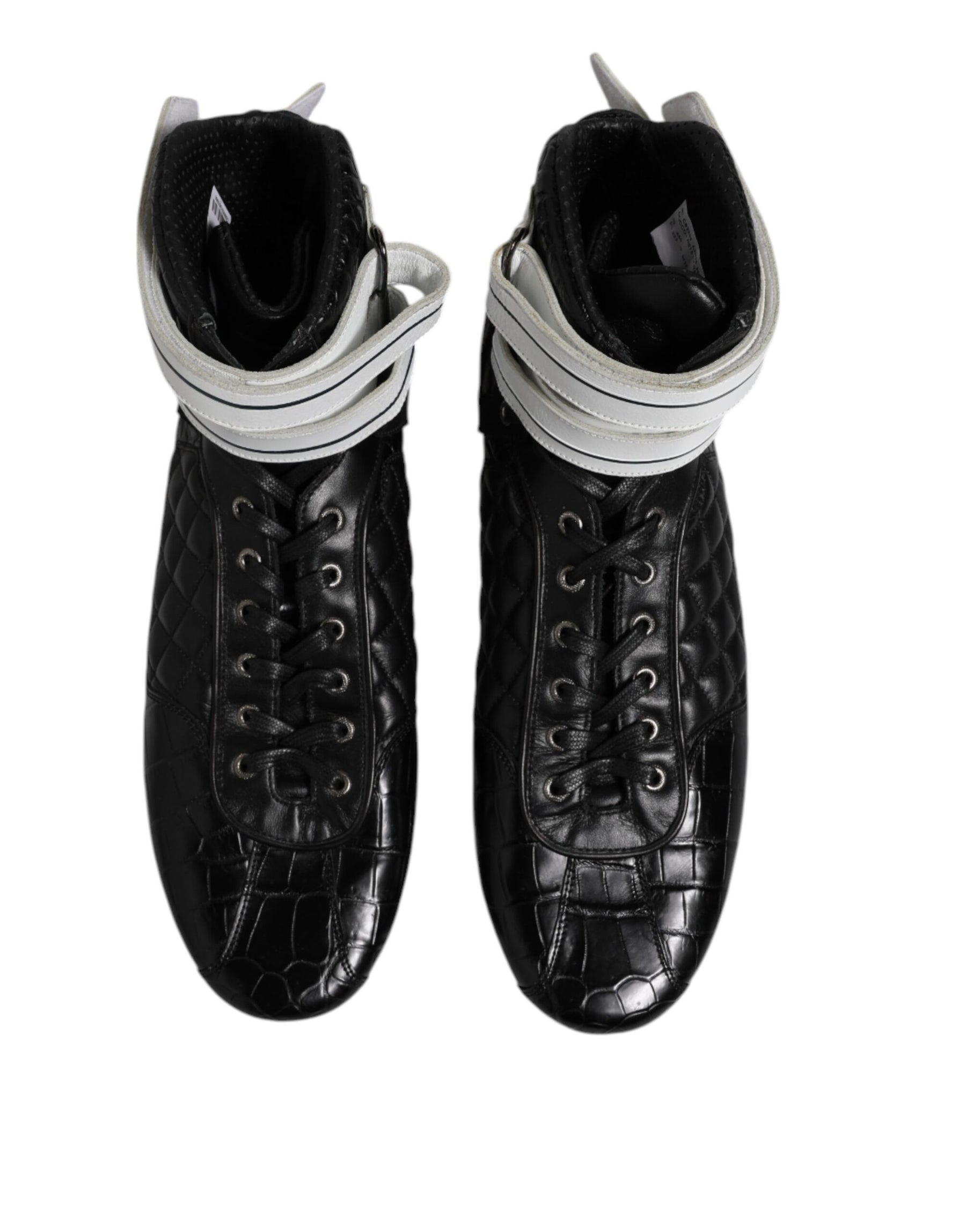 Dolce & Gabbana Black Quilted Leather Lace Up Sneakers Shoes | Regal Royce