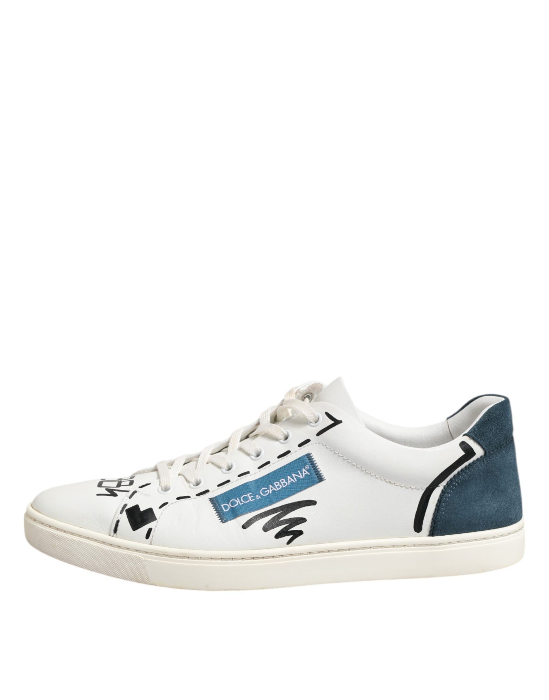 Dolce & Gabbana White Leather Printed Low Top Sneakers Shoes | Regal Royce