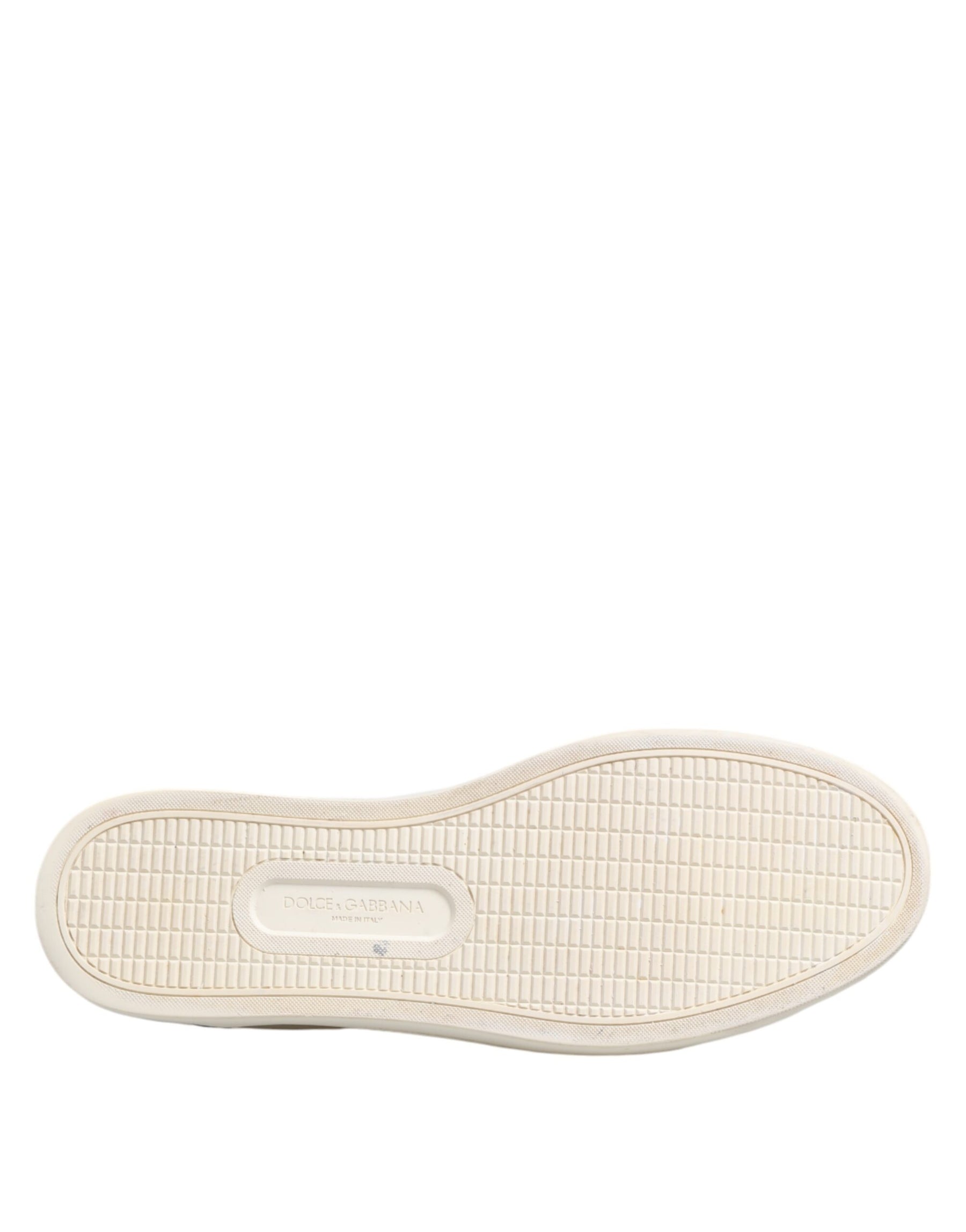 Dolce & Gabbana White Leather Printed Low Top Sneakers Shoes | Regal Royce