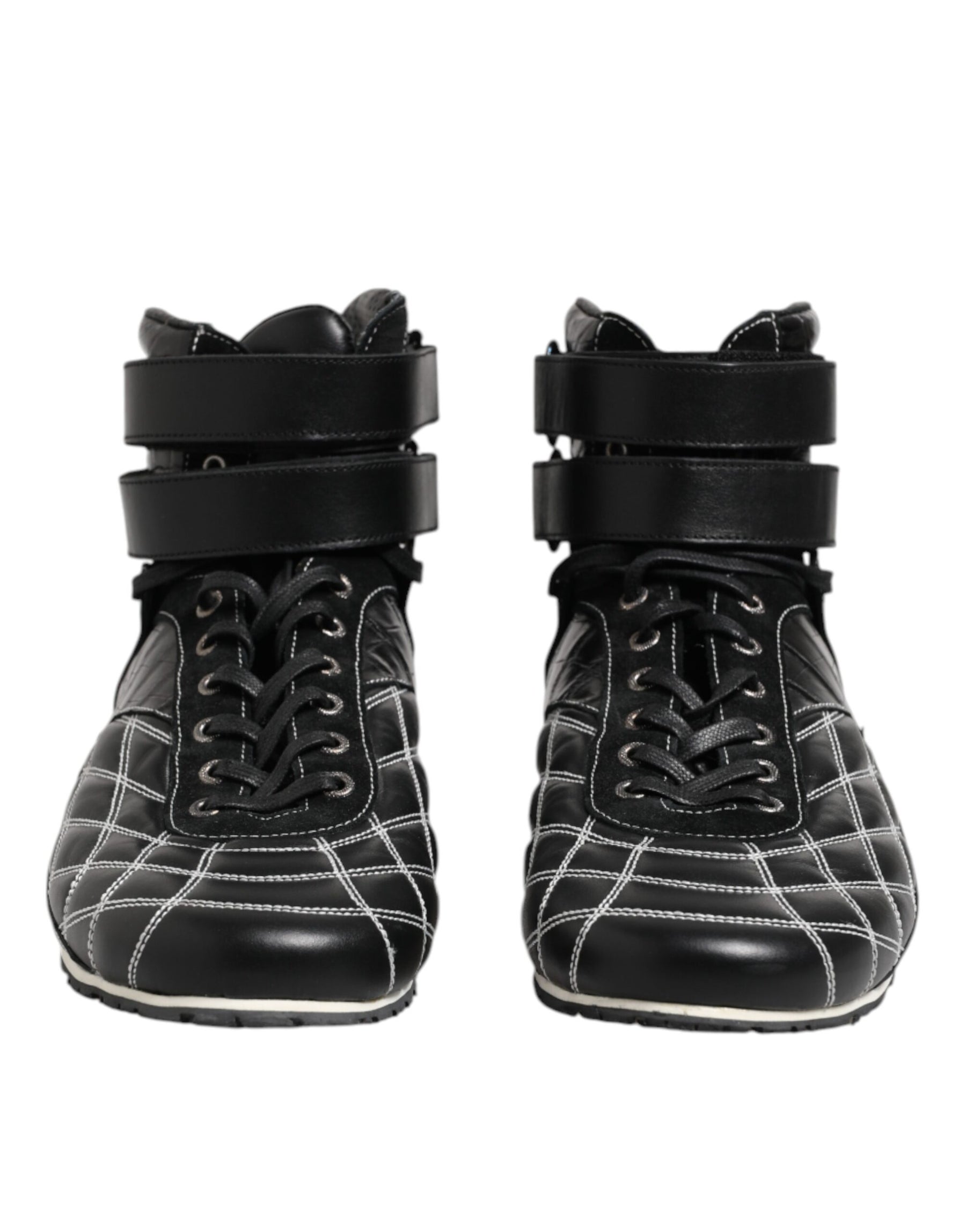 Dolce & Gabbana Black Quilted Leather Lace Up Sneakers Shoes | Regal Royce