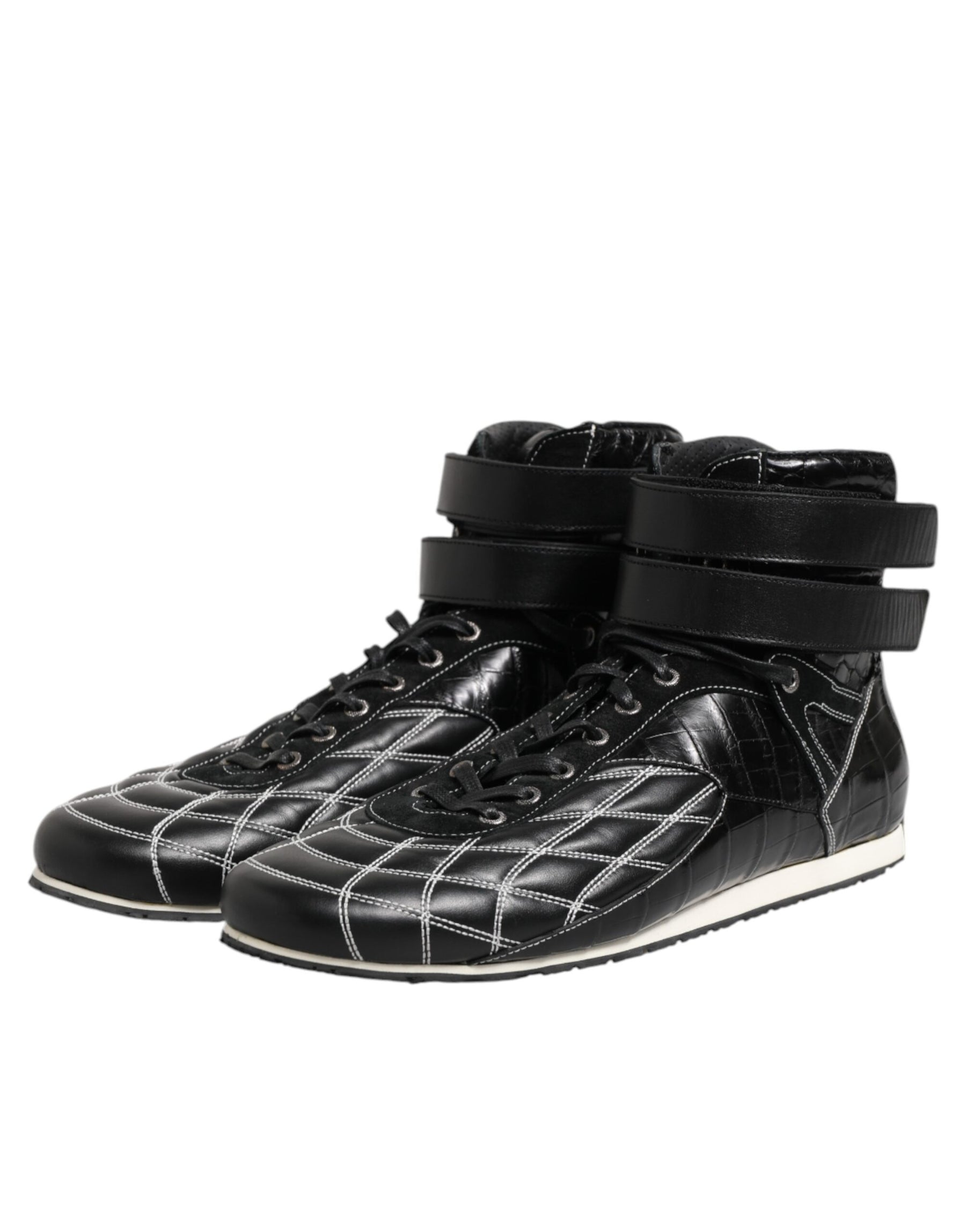 Dolce & Gabbana Black Quilted Leather Lace Up Sneakers Shoes | Regal Royce
