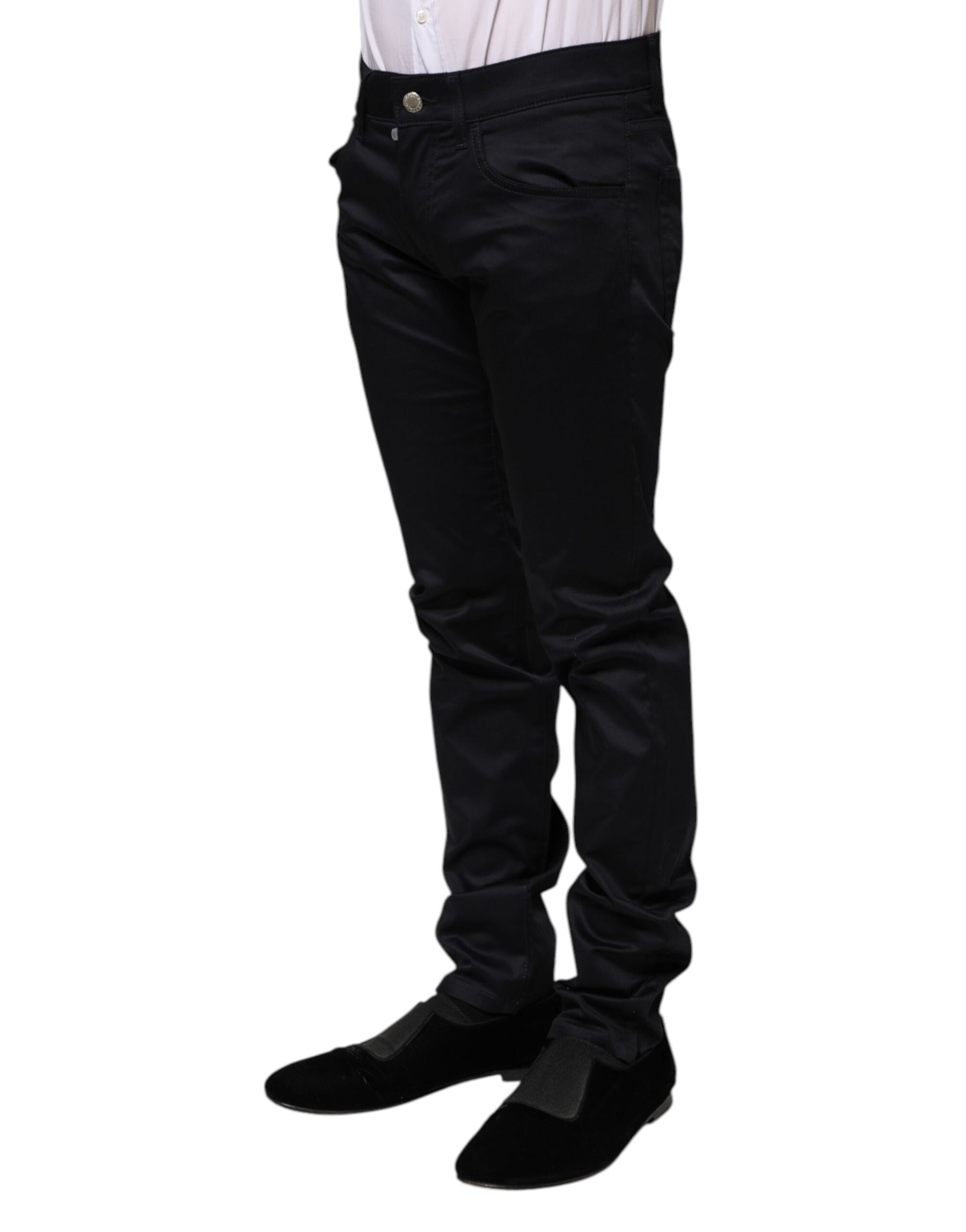 Dolce & Gabbana Black Cotton Skinny Mid Waist Pants | Regal Royce