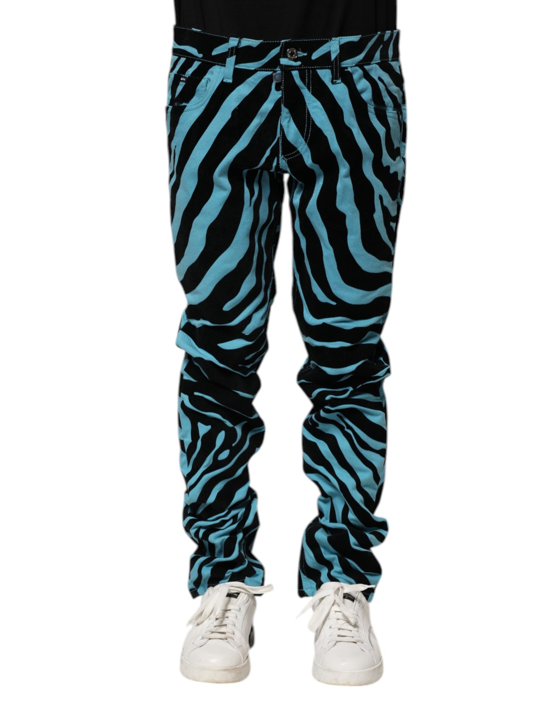 Dolce & Gabbana Blue Black Stripes Skinny Denim Jeans | Regal Royce