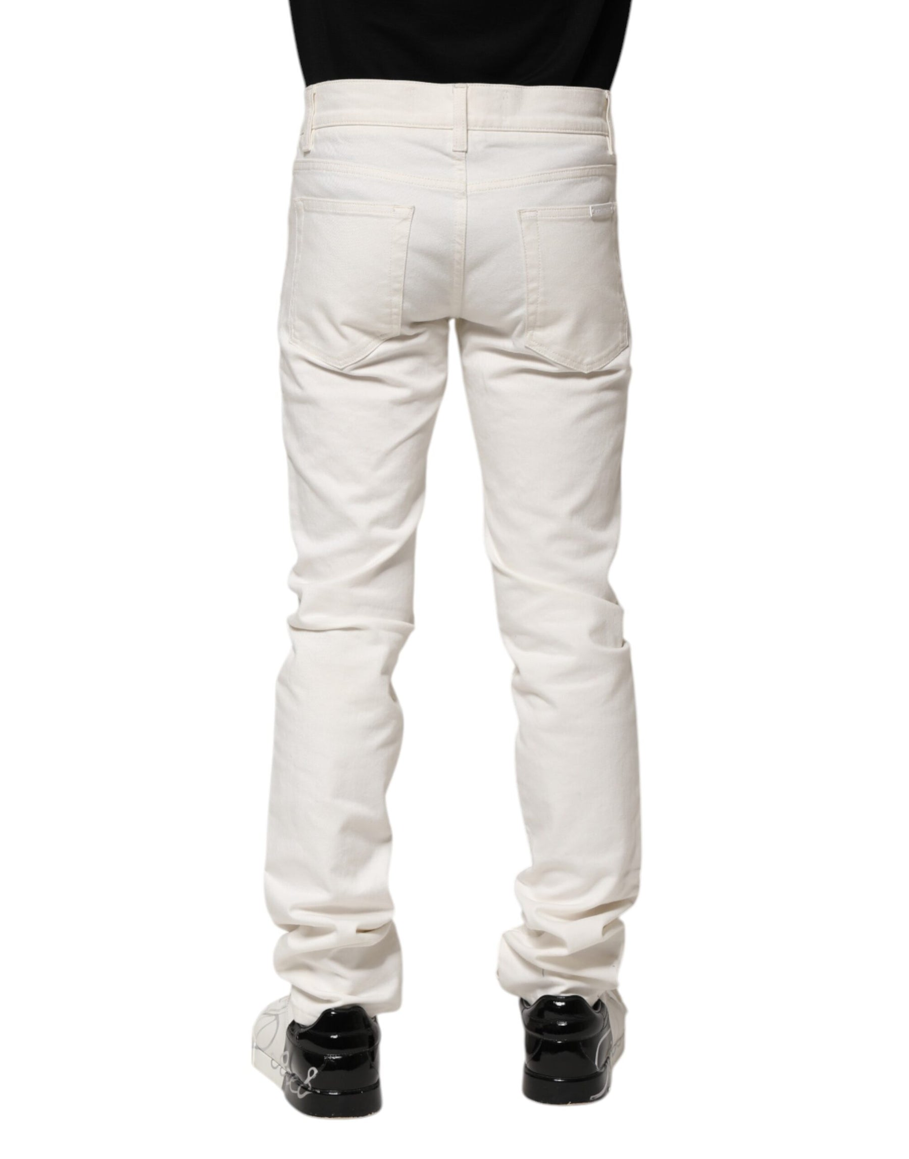 Dolce & Gabbana White Cotton Skinny Men Denim Jeans | Regal Royce
