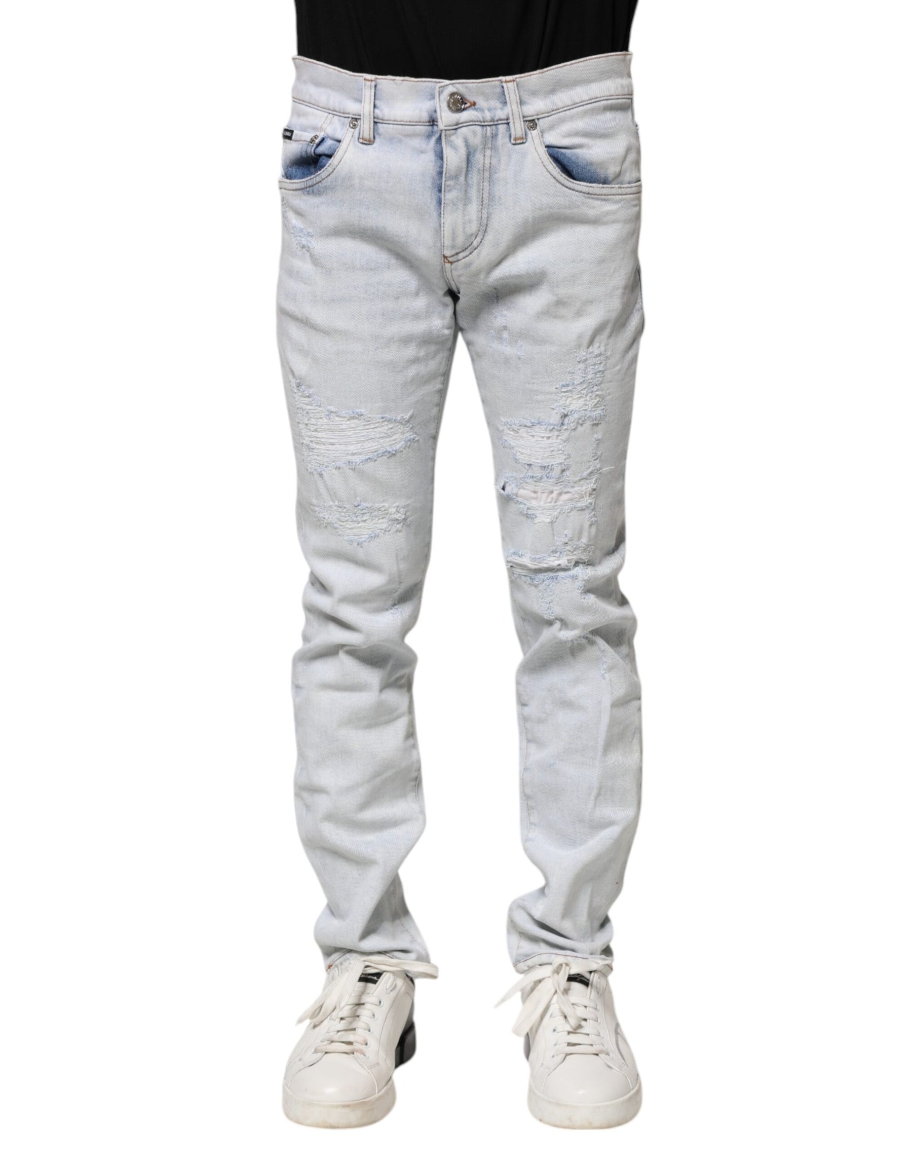 Dolce & Gabbana Light Blue Tattered Skinny Denim Jeans | Regal Royce