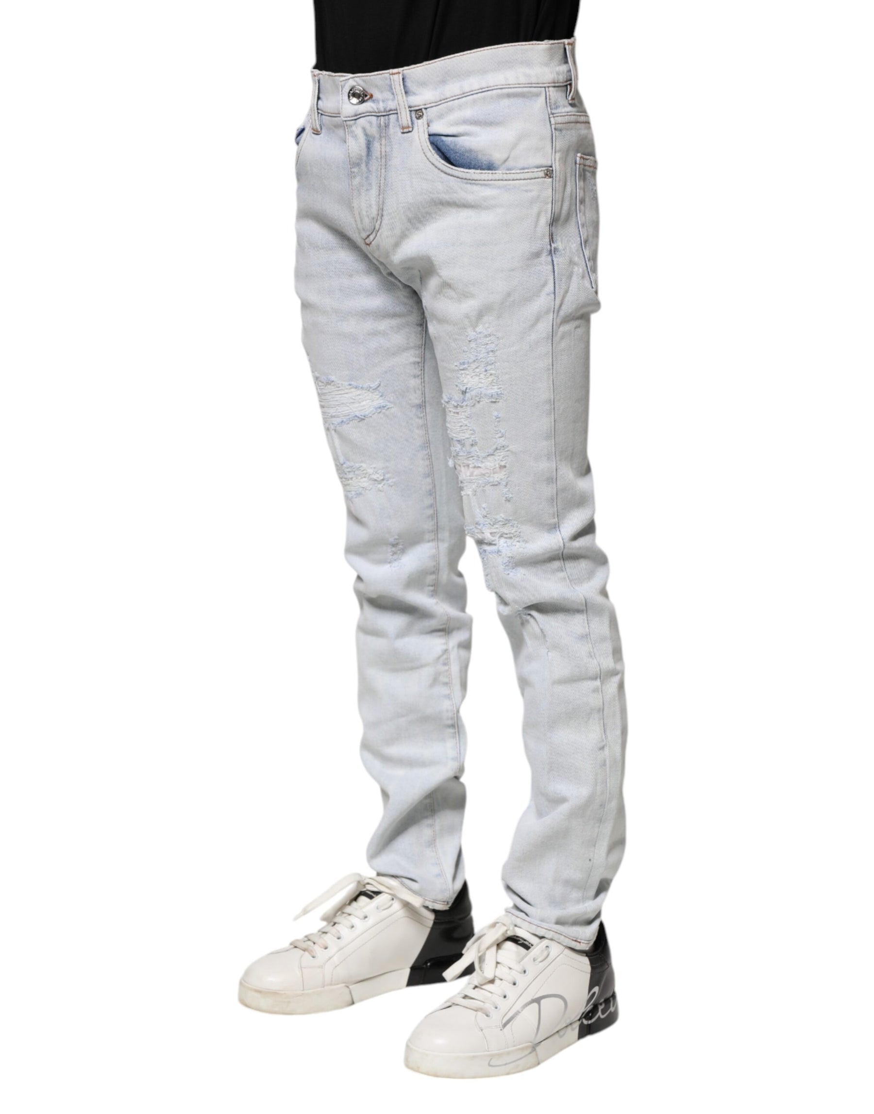Dolce & Gabbana Light Blue Tattered Skinny Denim Jeans | Regal Royce