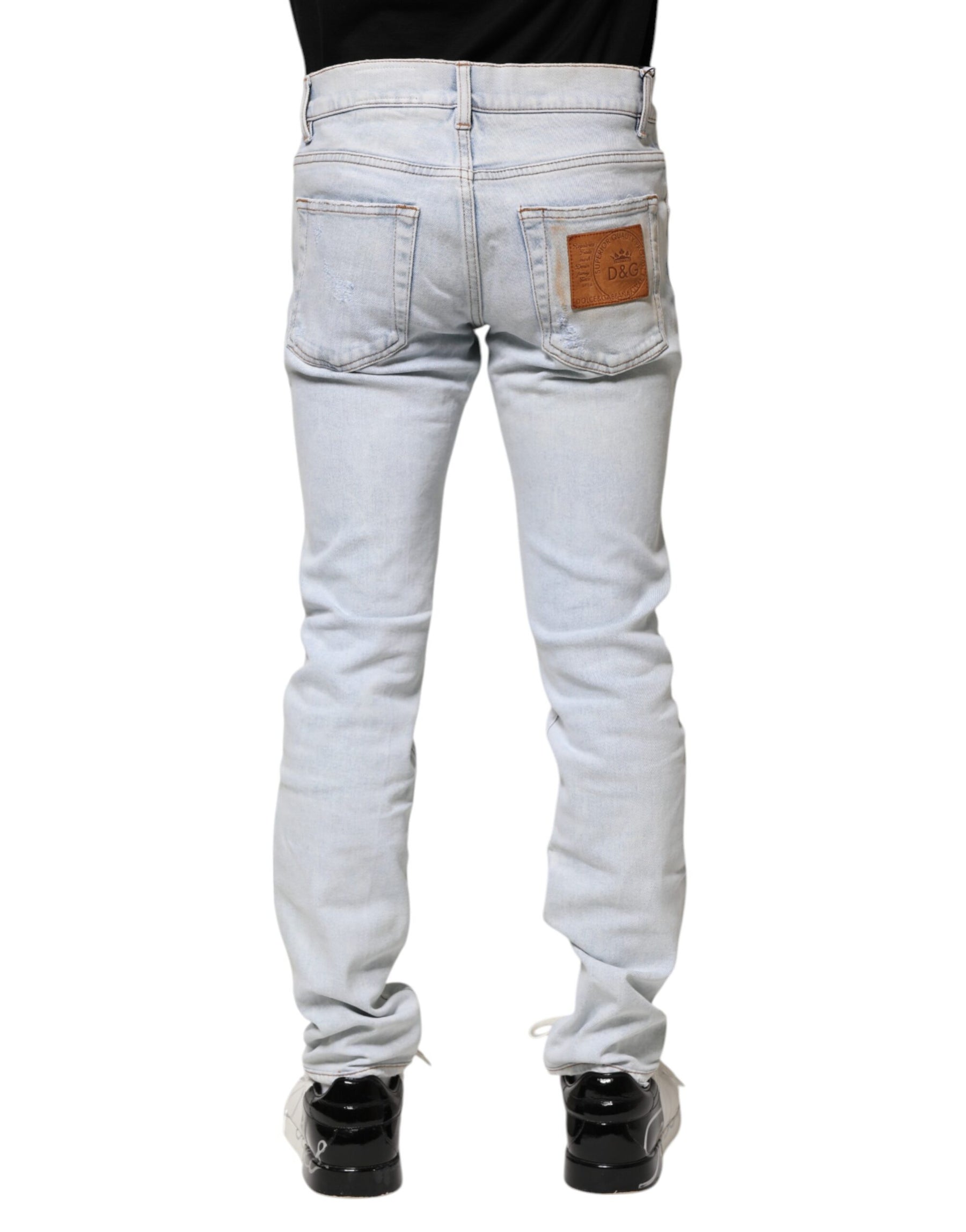 Dolce & Gabbana Light Blue Tattered Skinny Denim Jeans | Regal Royce